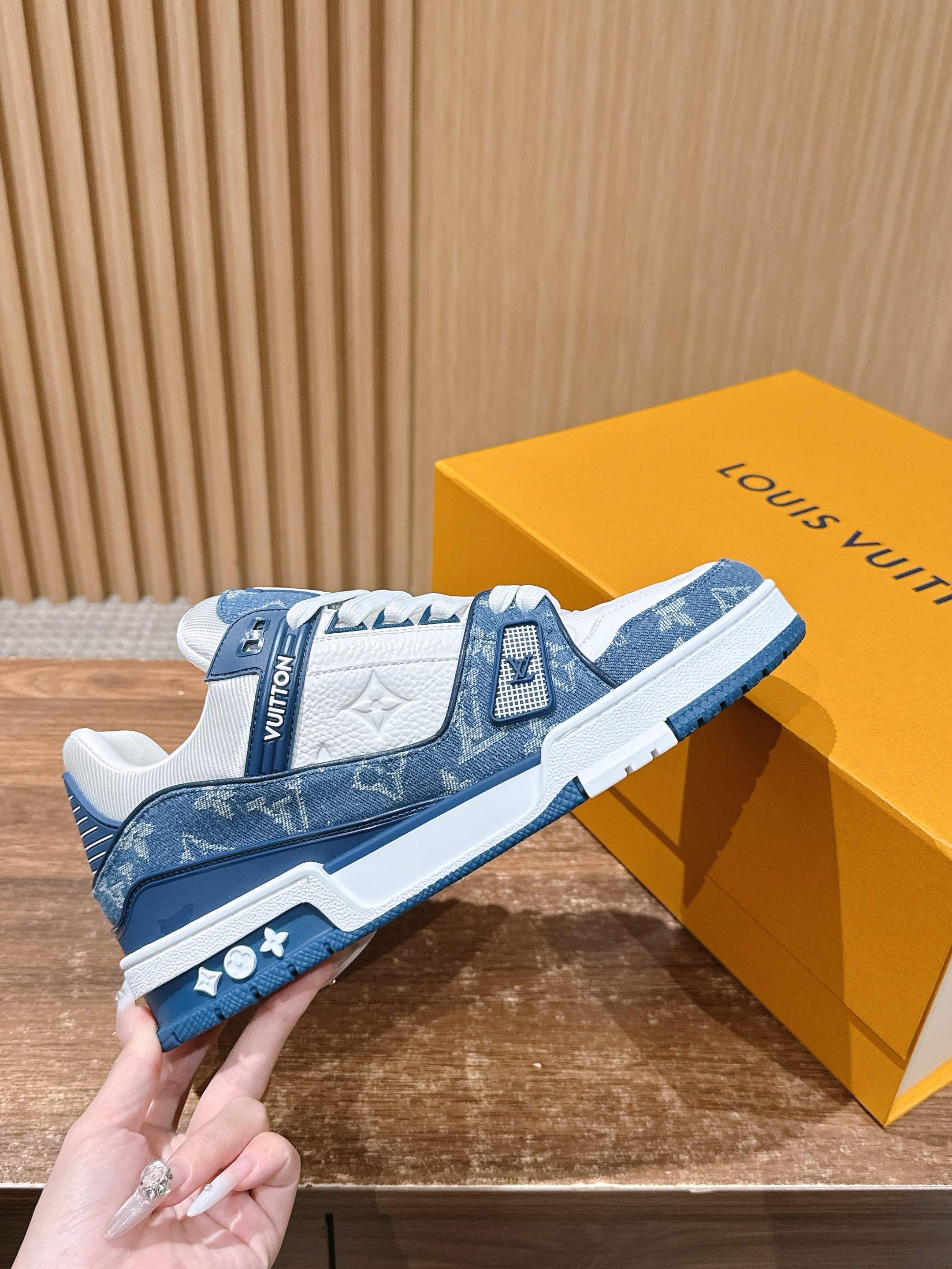 Louis Vuitton LV Trainer Sneaker Monogram Denim Blue White