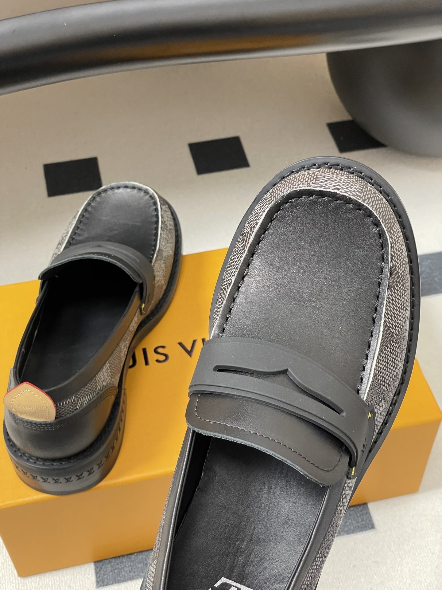 Louis Vuitton Men's Damier Leather Penny Loafers - Black