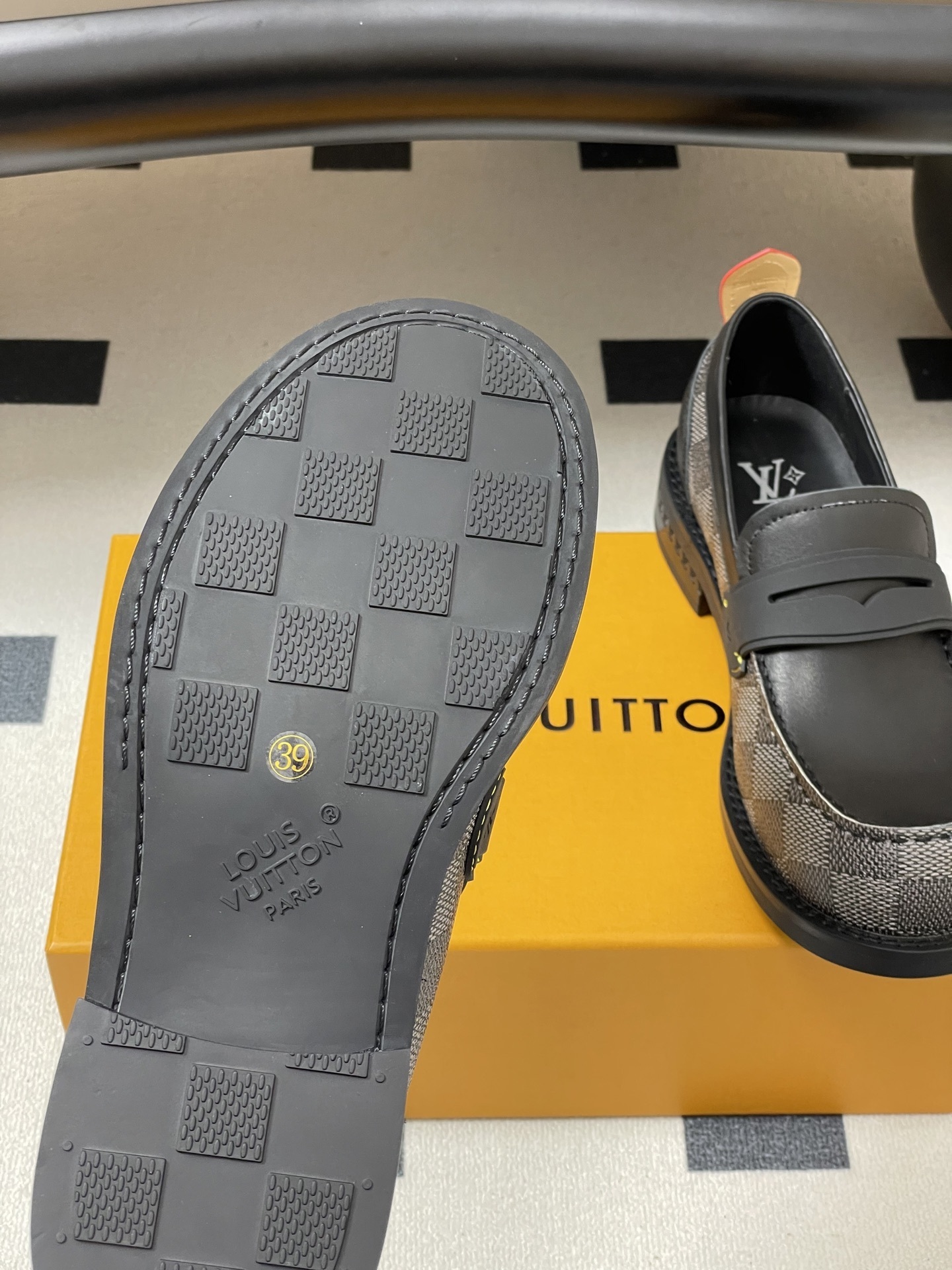 Louis Vuitton Men's Damier Leather Penny Loafers - Black