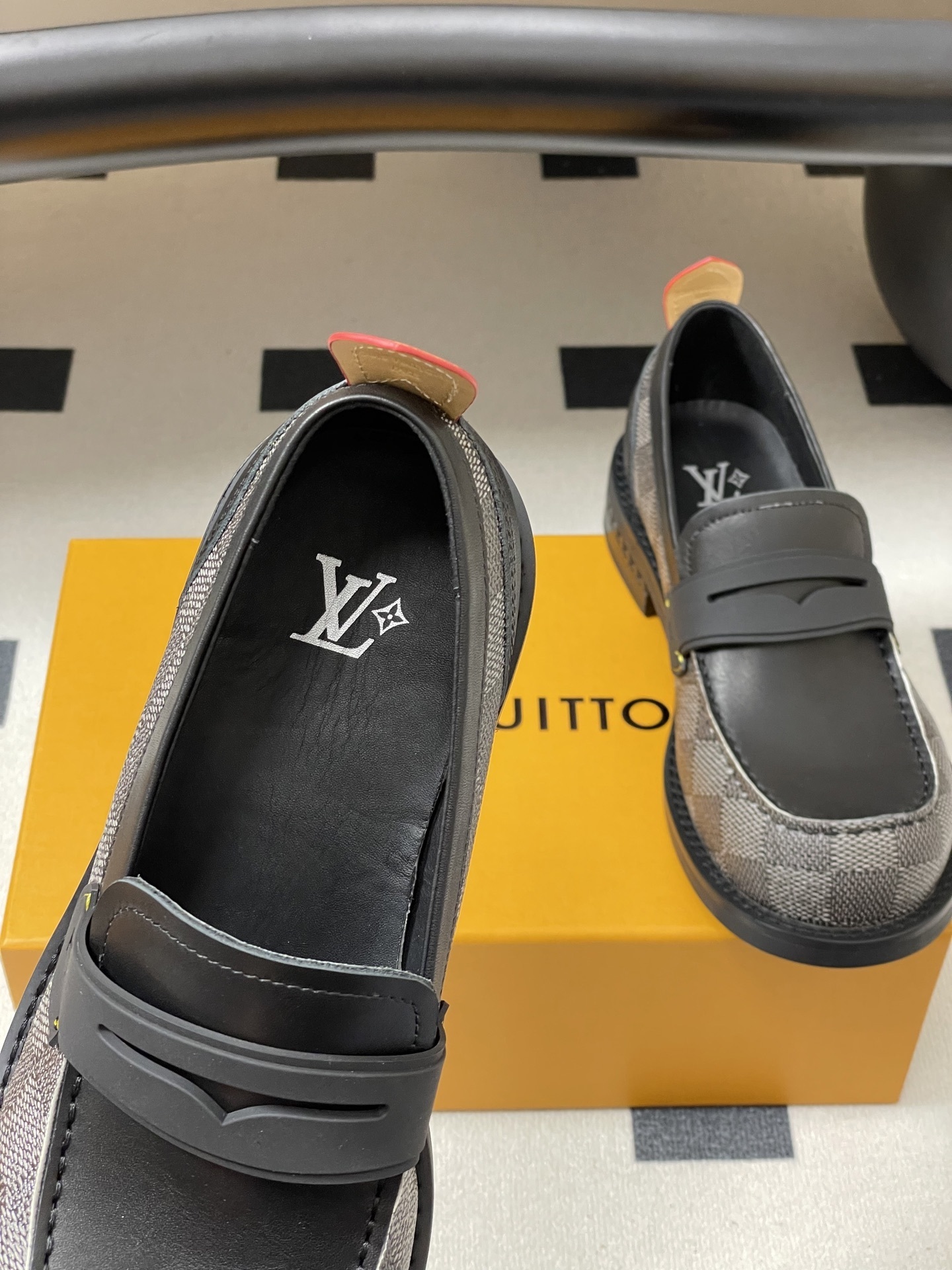 Louis Vuitton Men's Damier Leather Penny Loafers - Black
