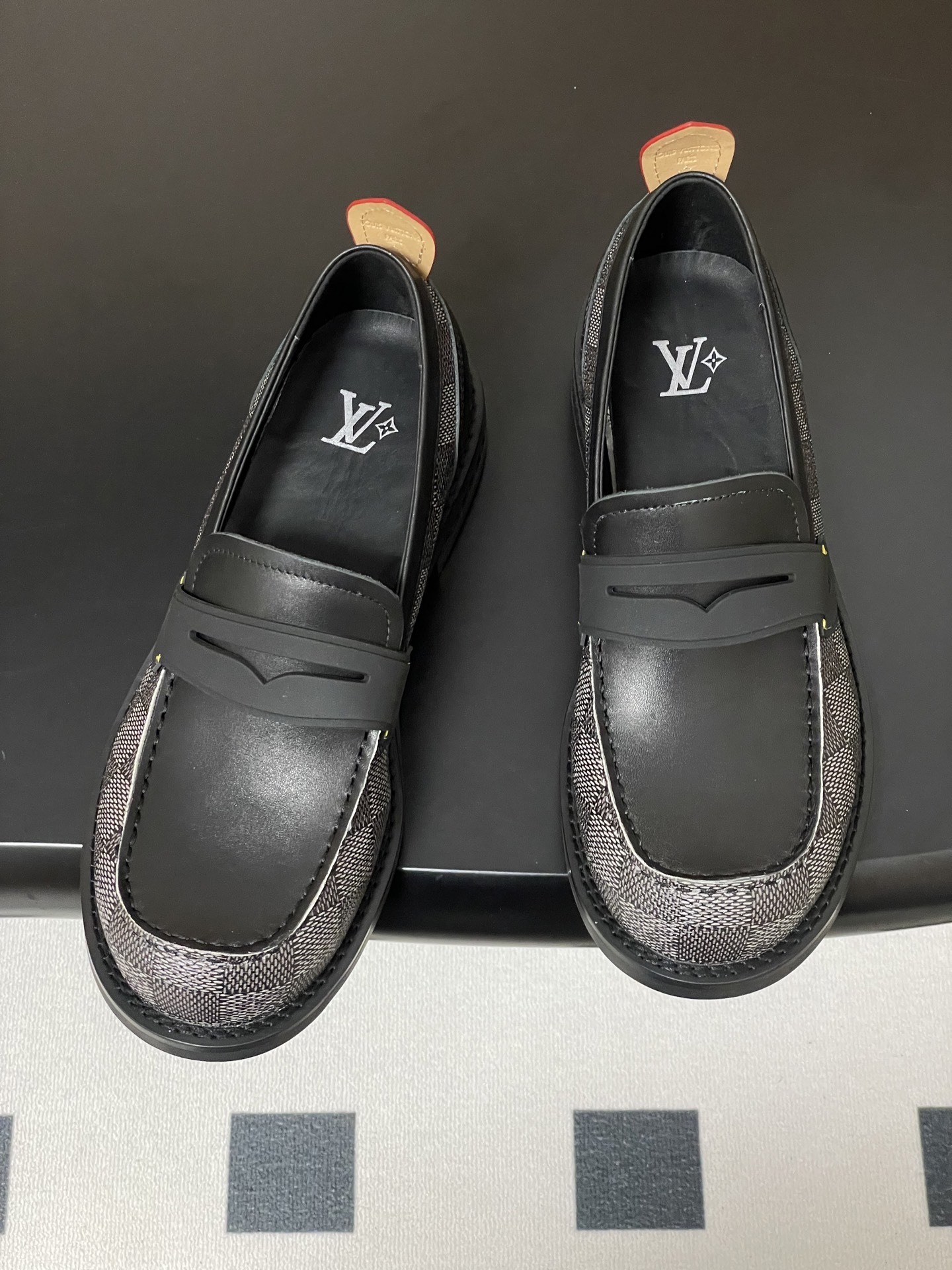 Louis Vuitton Men's Damier Leather Penny Loafers - Black