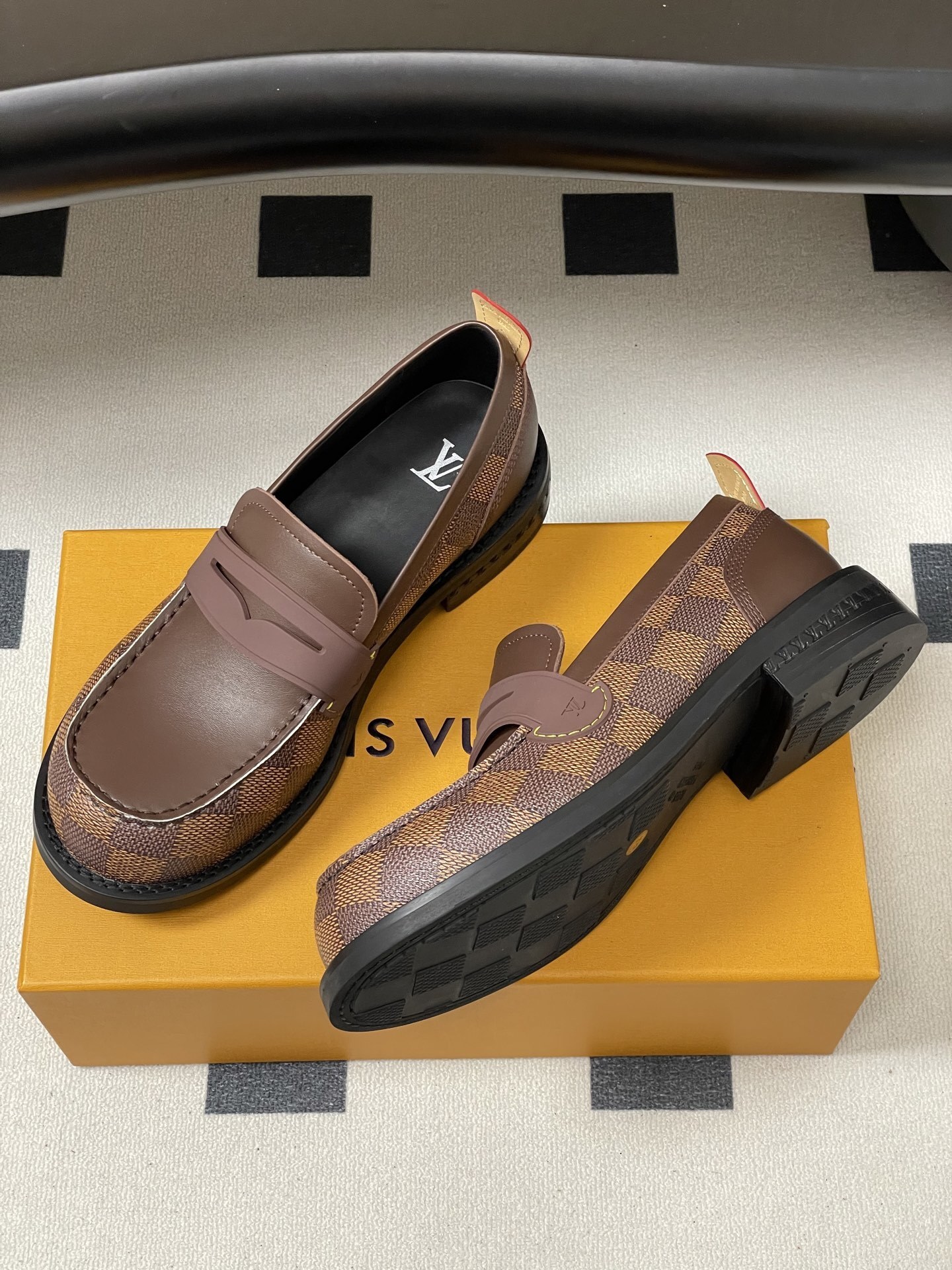 Luxury Men's Damier Ebene Leather Loafers - Premium Brown Shoes