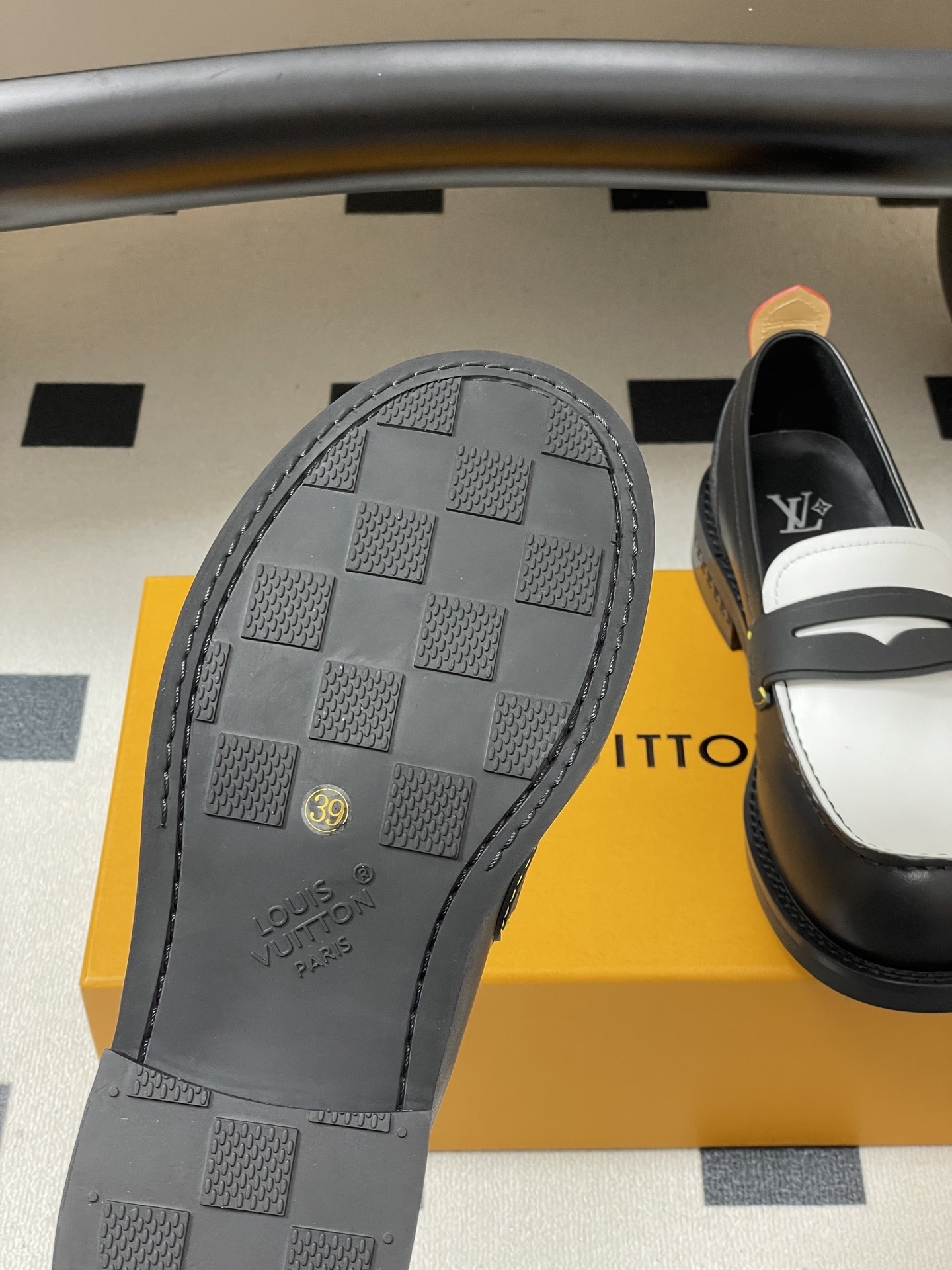 Louis Vuitton Black and White Leather Penny Loafers