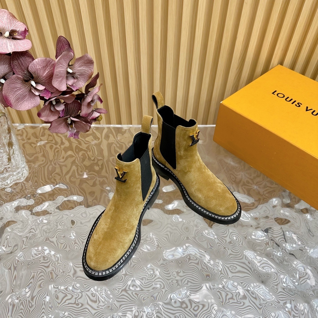 Louis Vuitton Suede Chelsea Boots - Luxury Tan Designer Ankle Boots