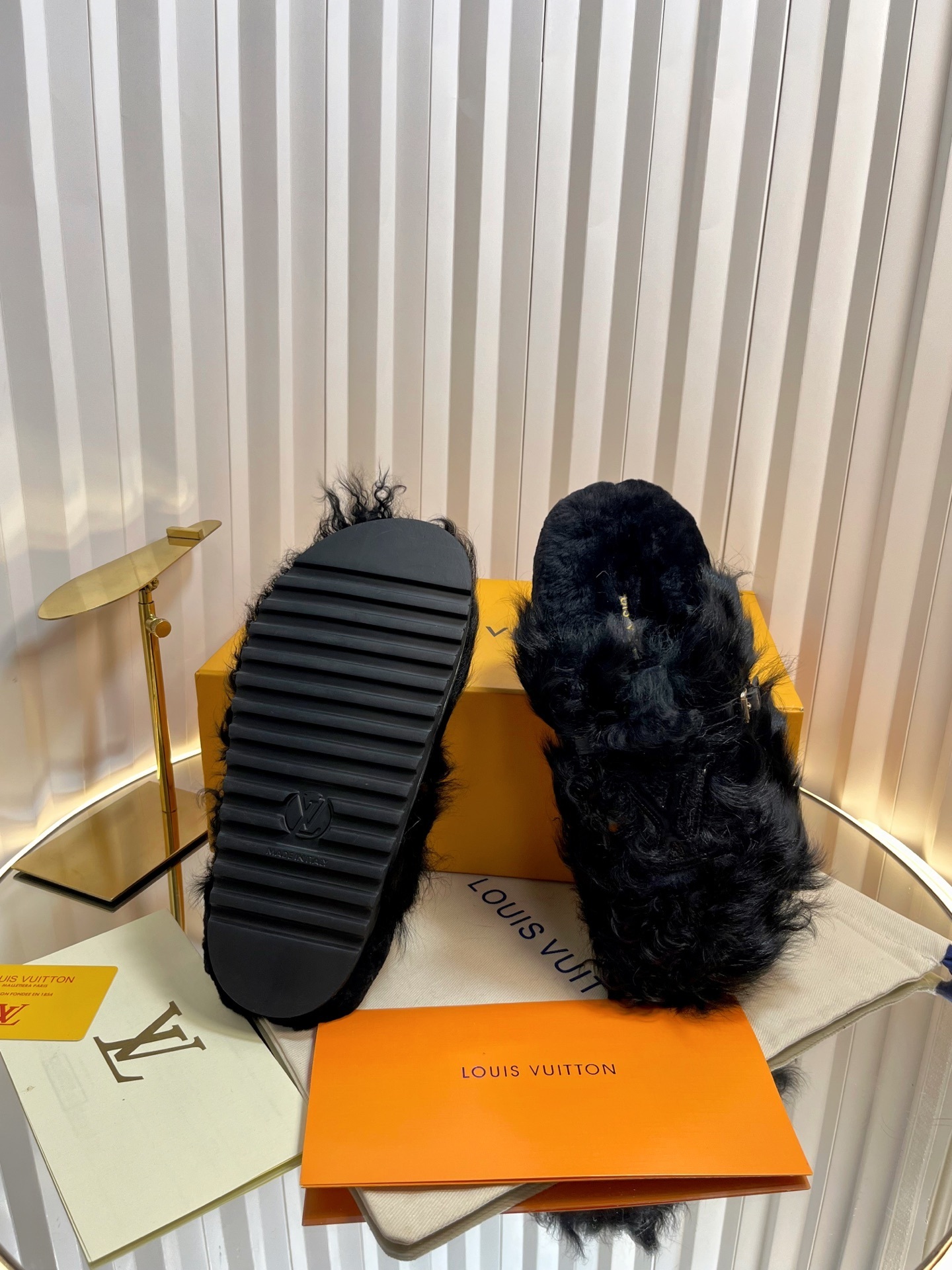 Louis Vuitton Black Shearling Paseo Comfort Mules