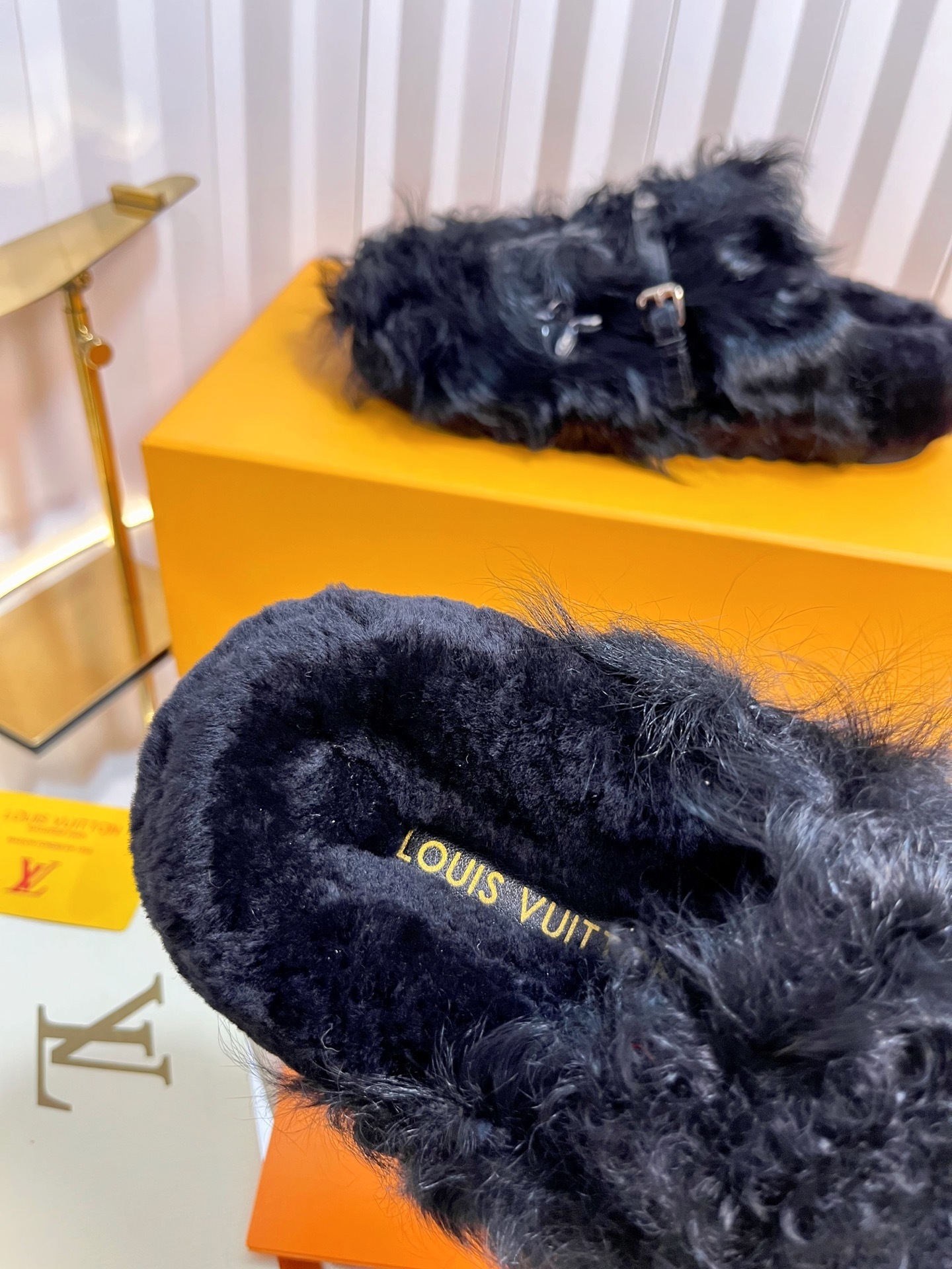 Louis Vuitton Black Shearling Paseo Comfort Mules