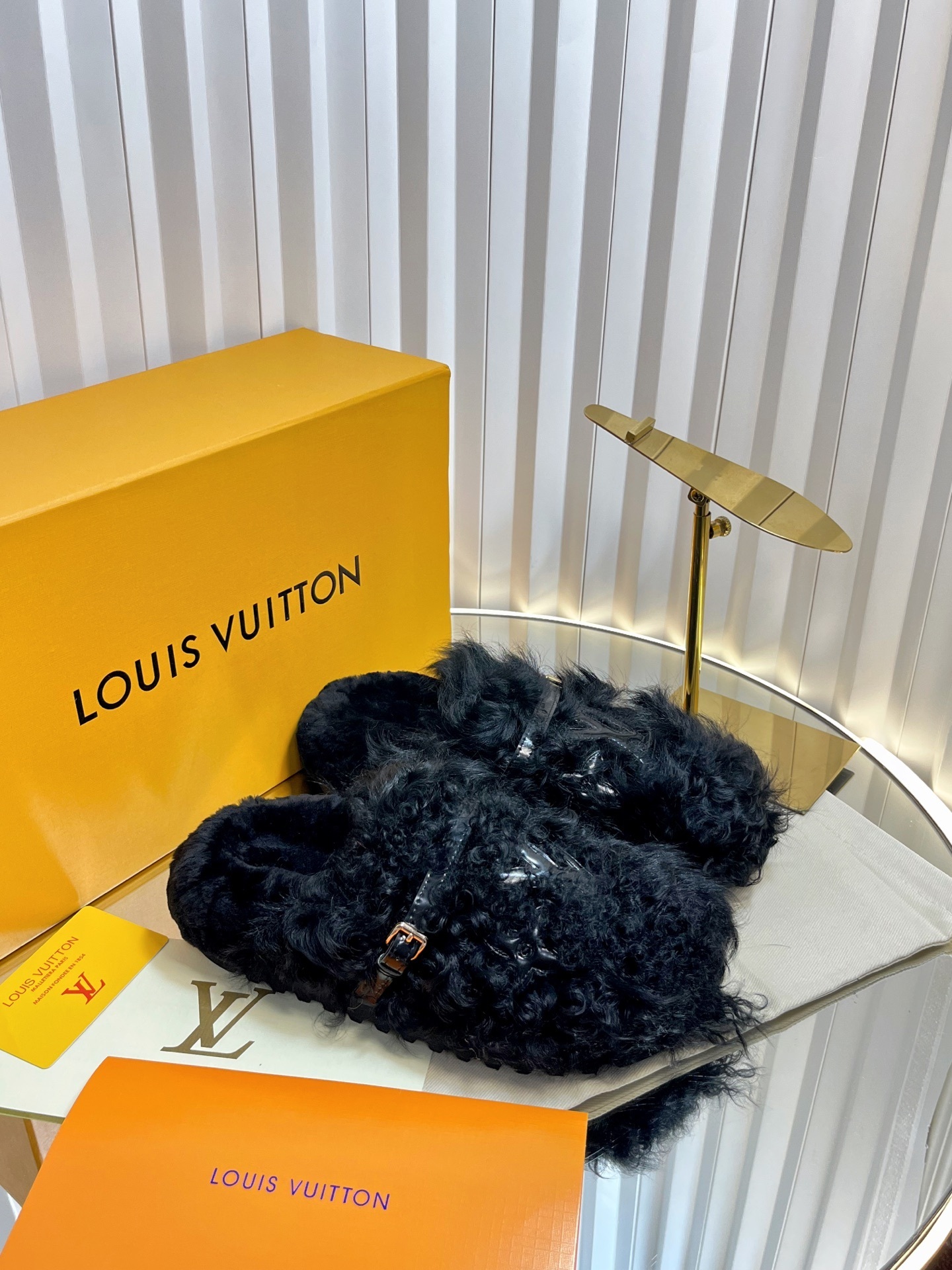 Louis Vuitton Black Shearling Paseo Comfort Mules