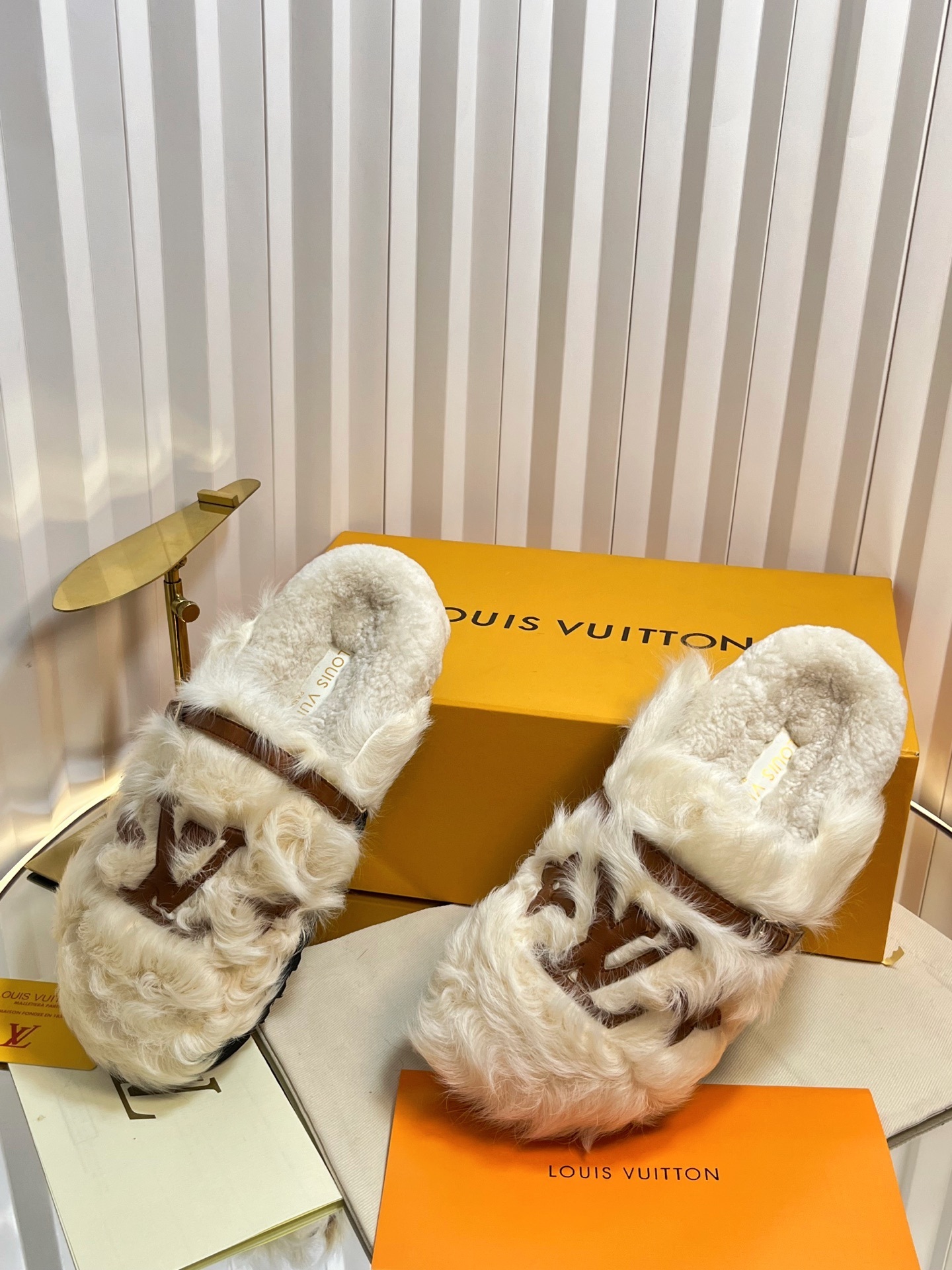 Louis Vuitton Paseo Flat Comfort Mule in White Shearling