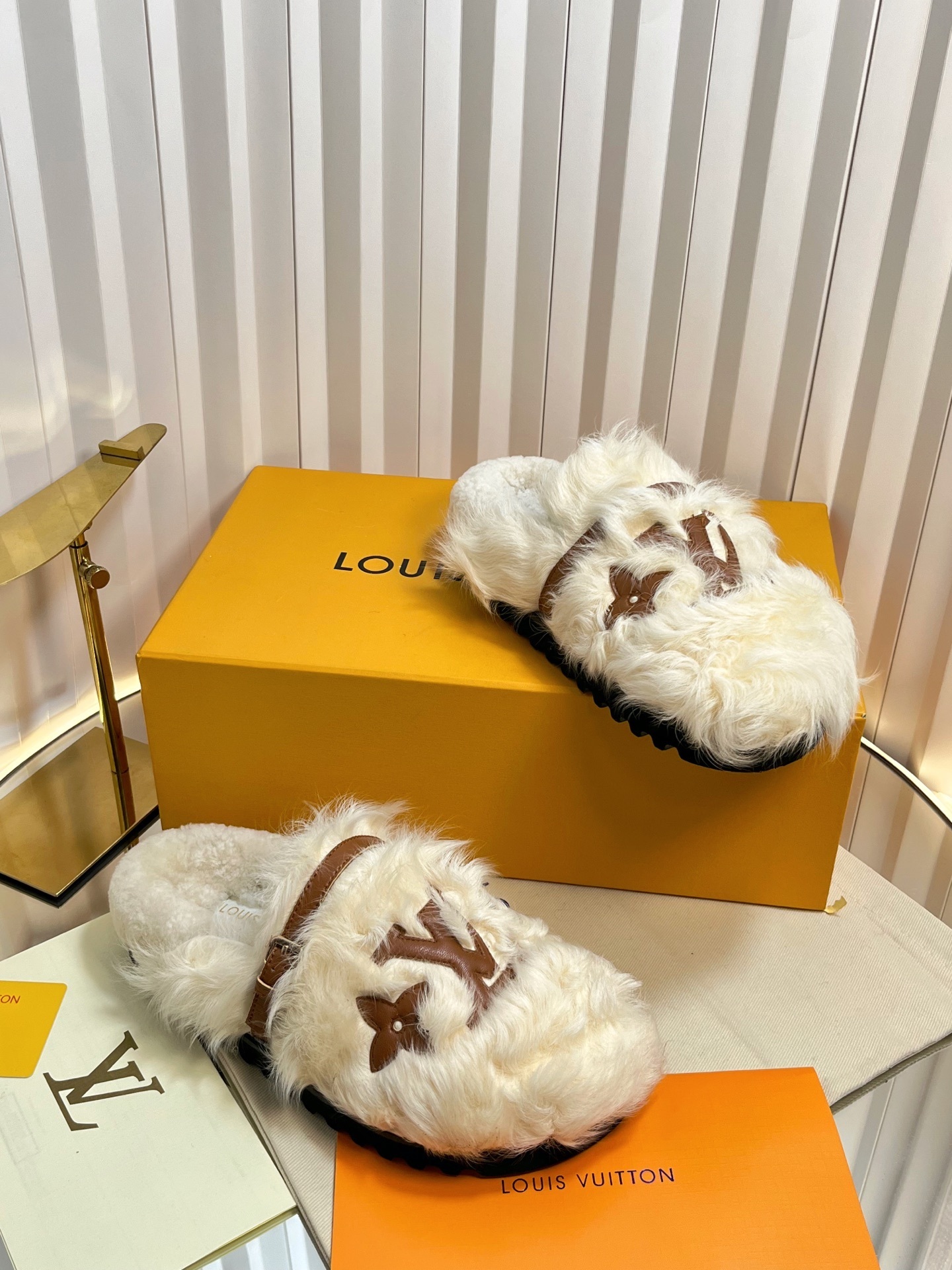 Louis Vuitton Paseo Flat Comfort Mule in White Shearling
