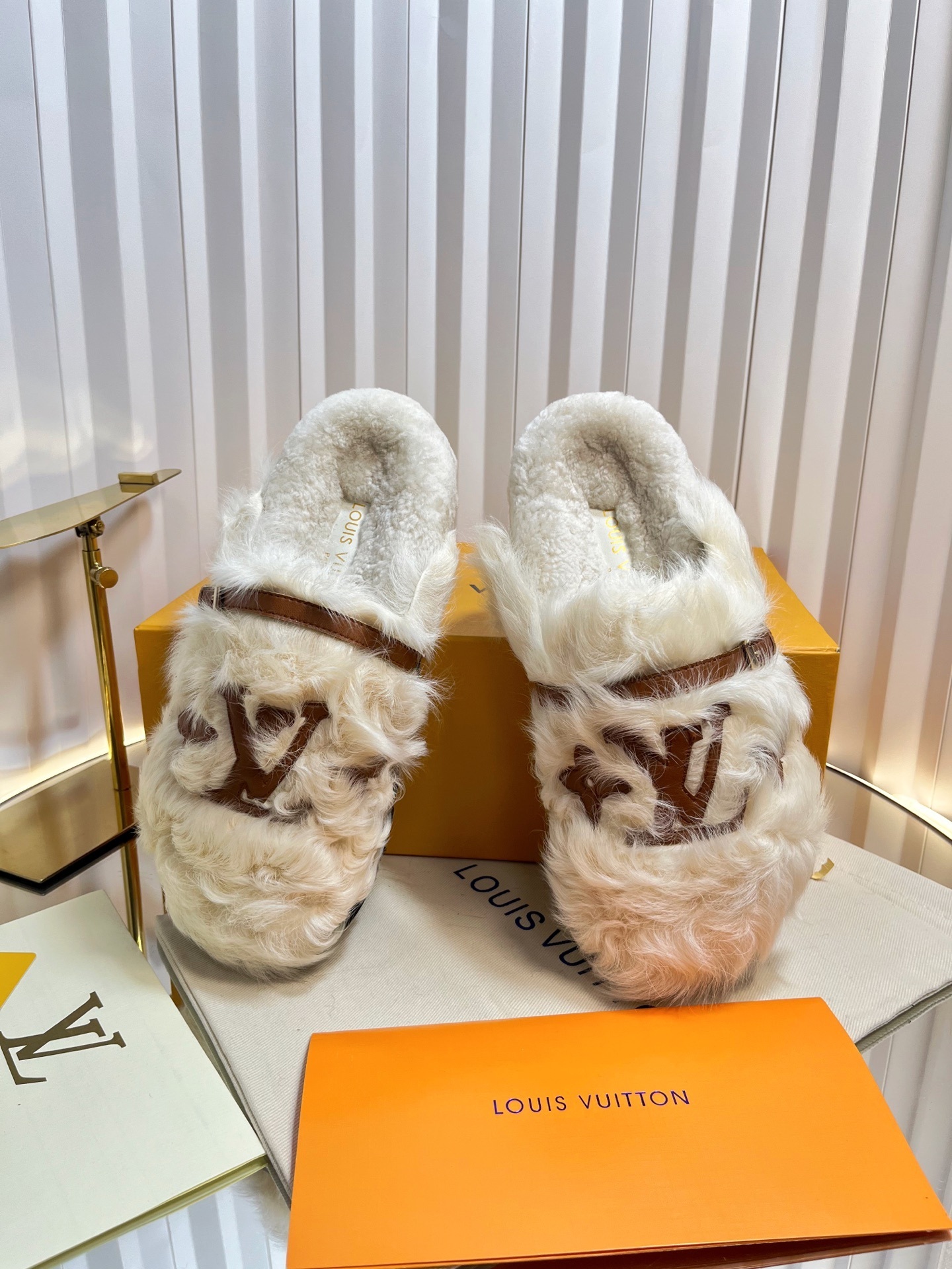 Louis Vuitton Paseo Flat Comfort Mule in White Shearling