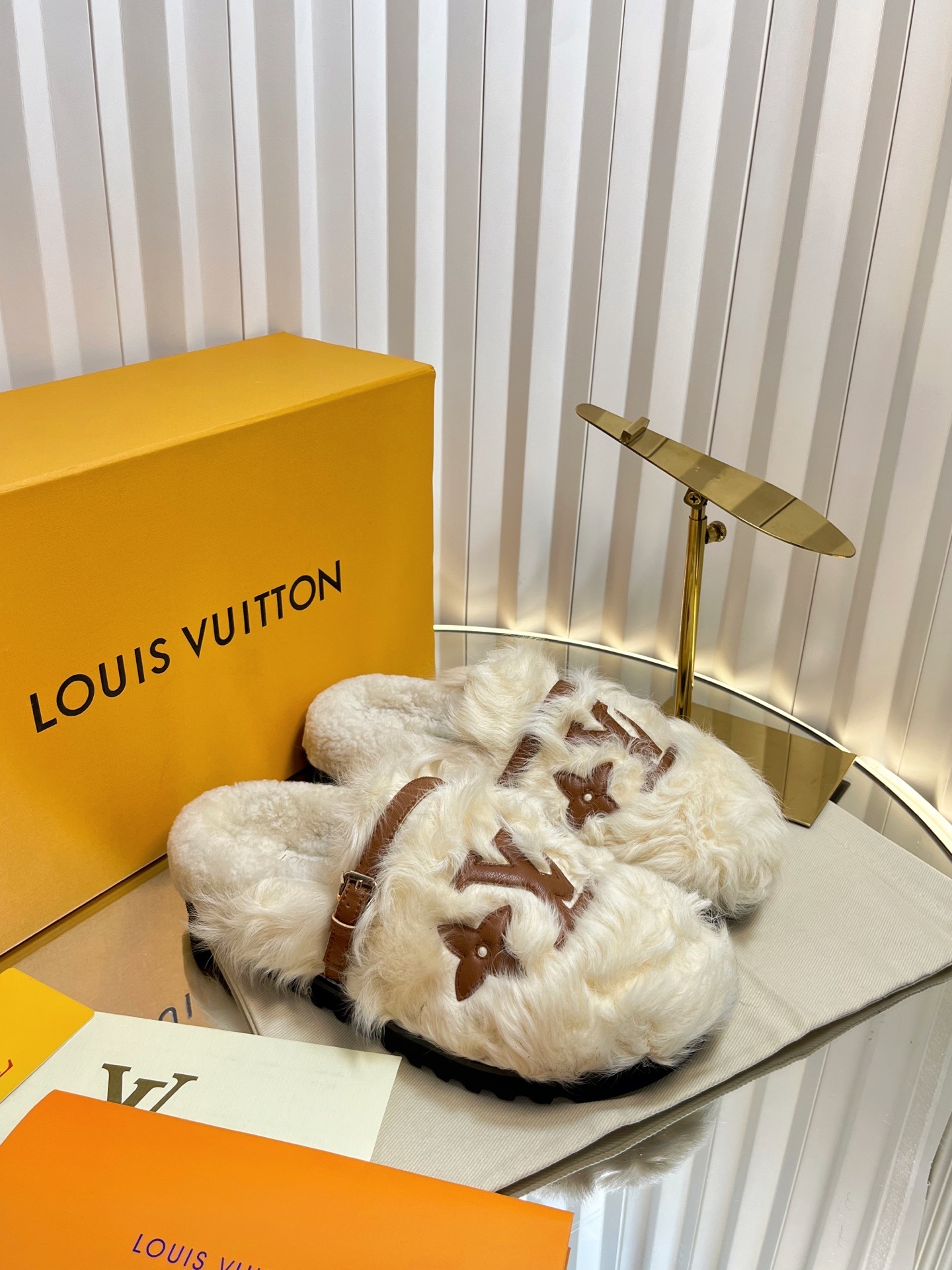 Louis Vuitton Paseo Flat Comfort Mule in White Shearling