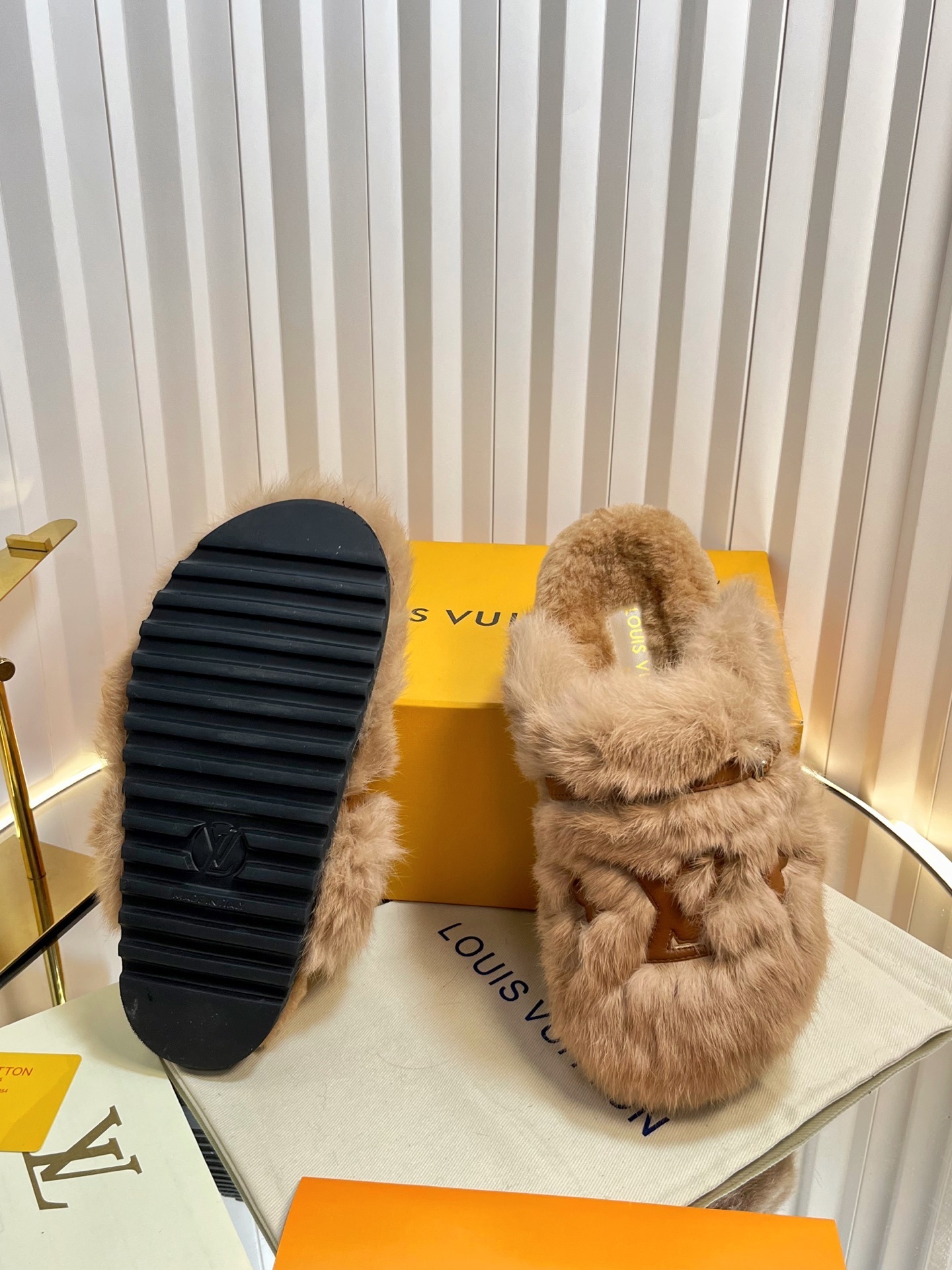 Louis Vuitton LV Shearling Pillow Comfort Flat Mules - Beige