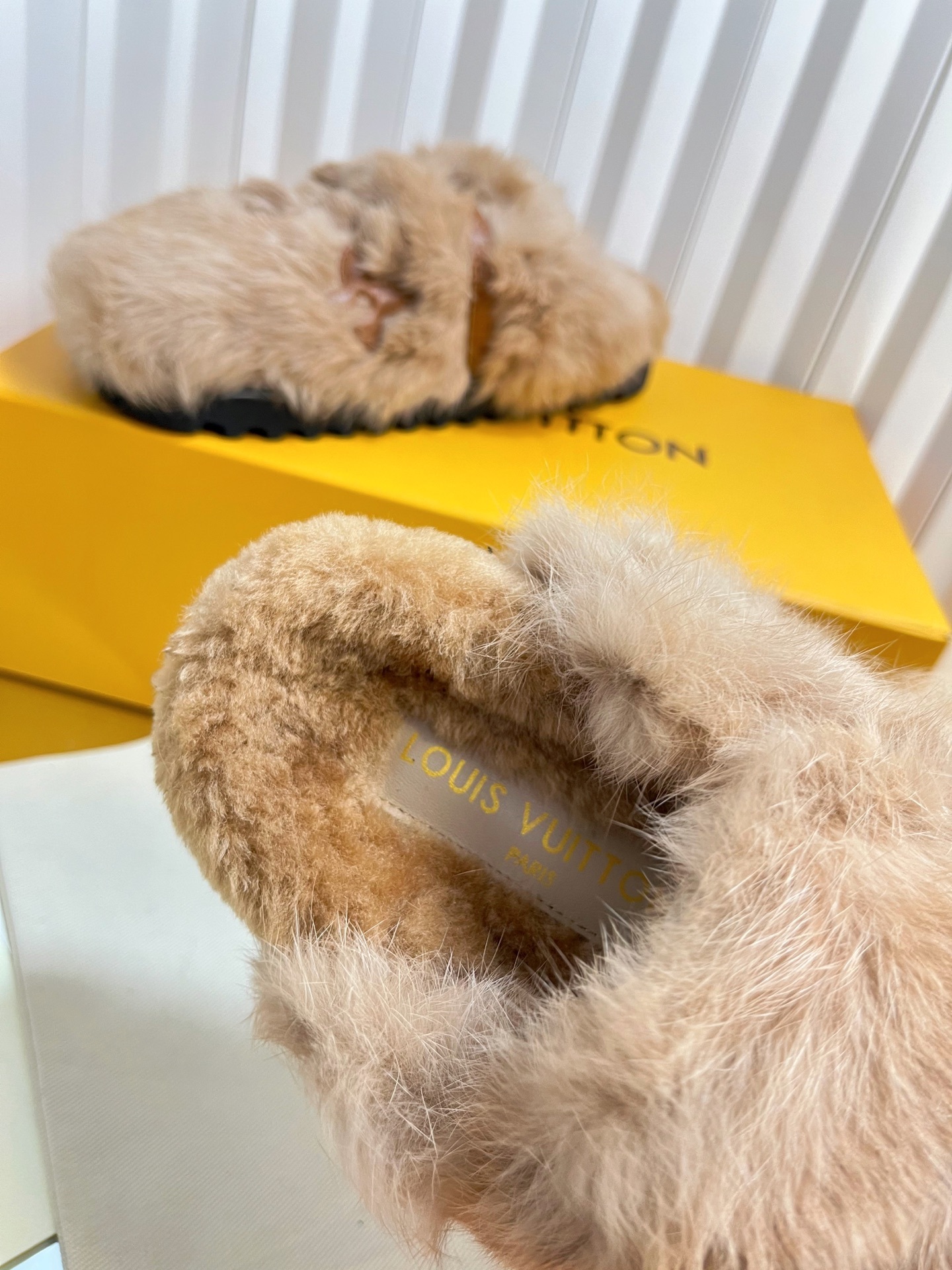Louis Vuitton LV Shearling Pillow Comfort Flat Mules - Beige