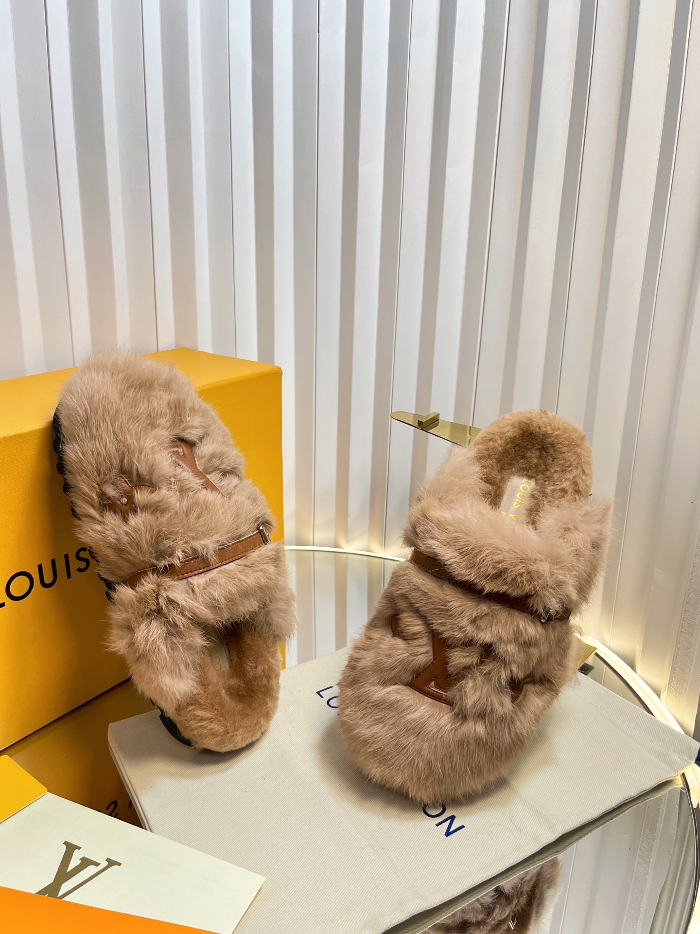 Louis Vuitton LV Shearling Pillow Comfort Flat Mules - Beige