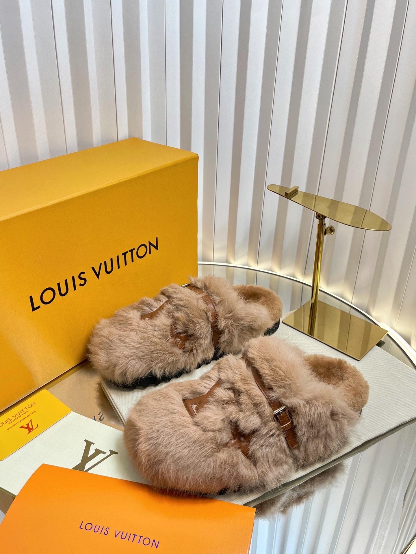 Louis Vuitton LV Shearling Pillow Comfort Flat Mules - Beige
