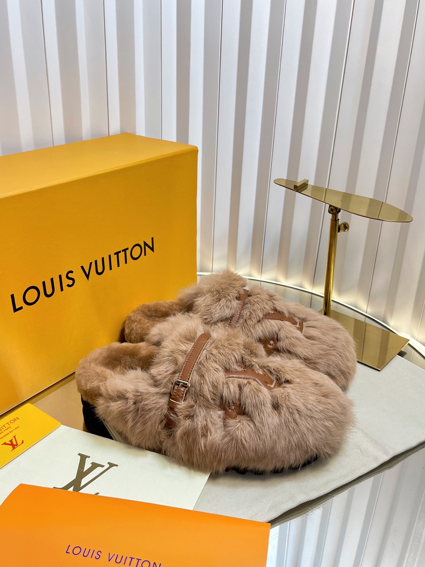 Louis Vuitton LV Shearling Pillow Comfort Flat Mules – Beige