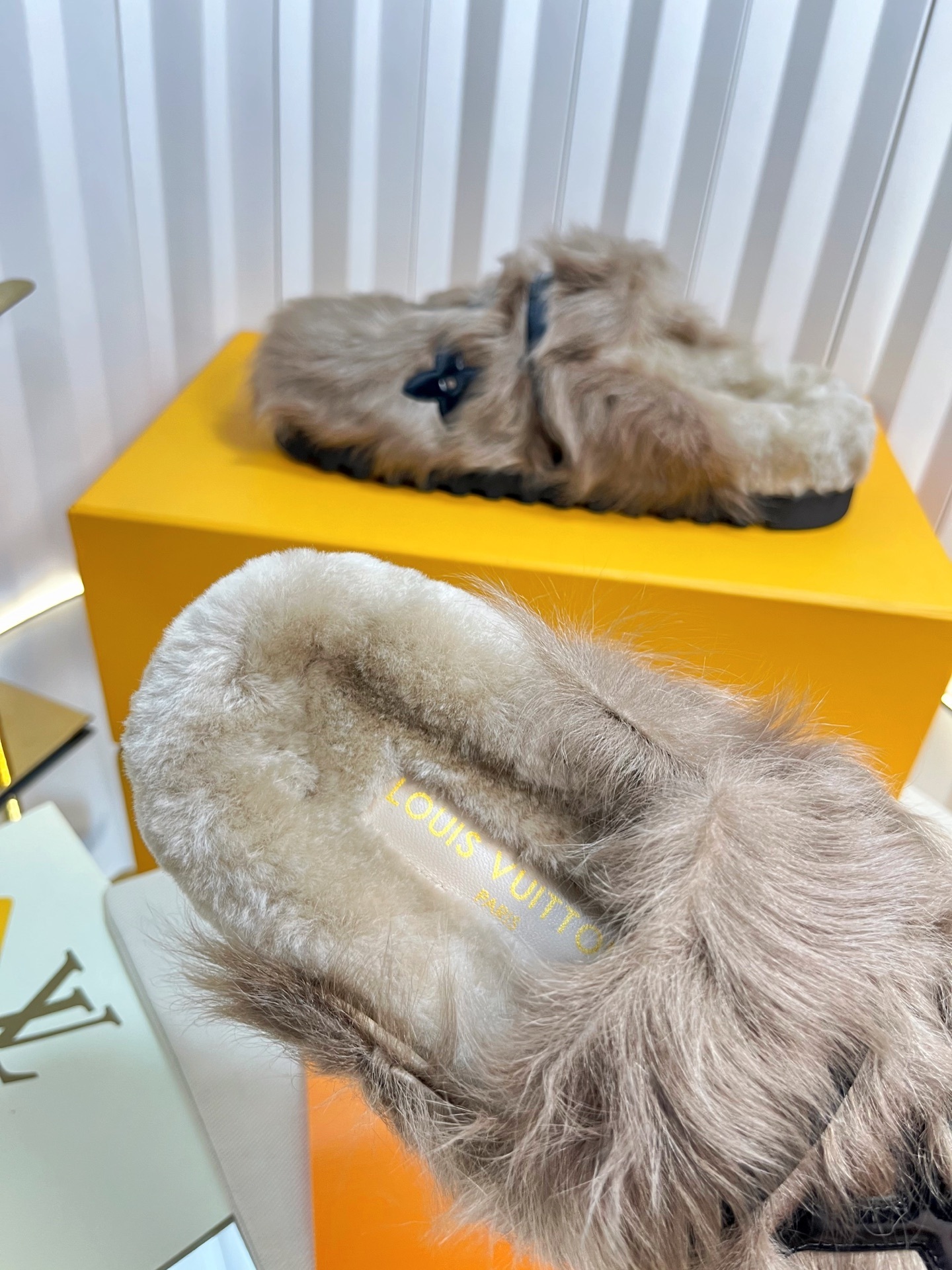 Louis Vuitton Paseo Comfort Flat Mule Brown Fur Slippers