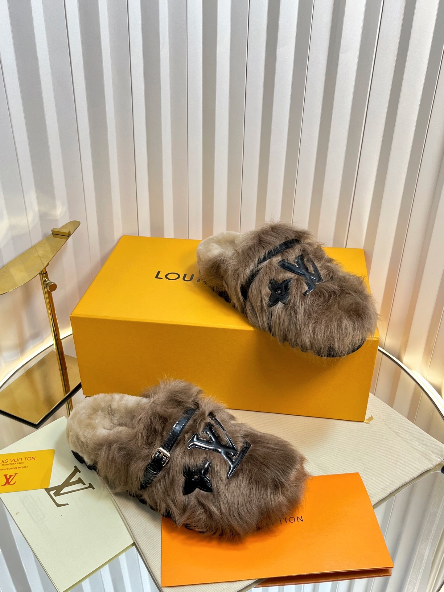 Louis Vuitton Paseo Comfort Flat Mule Brown Fur Slippers