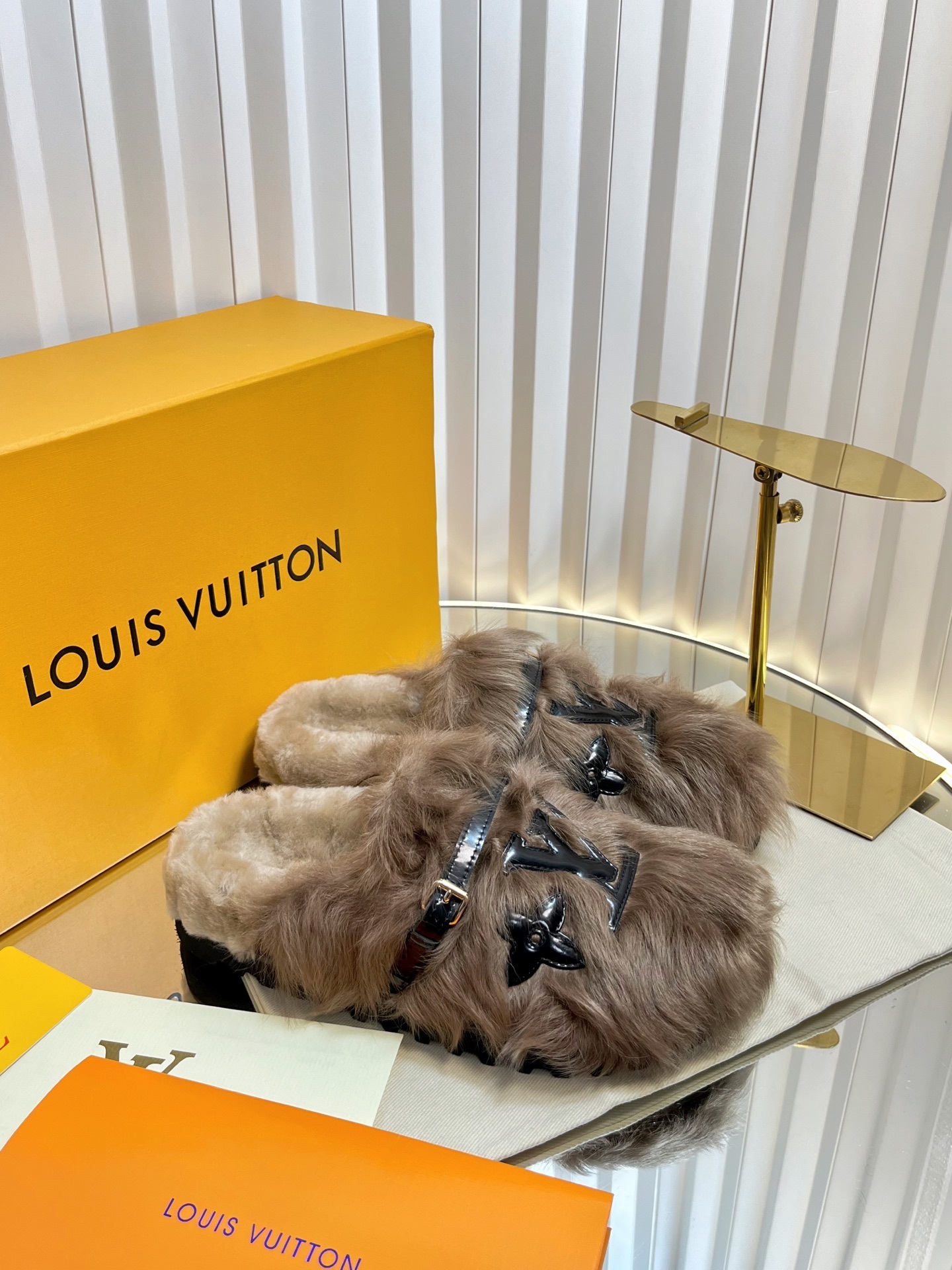 Louis Vuitton Paseo Comfort Flat Mule Brown Fur Slippers
