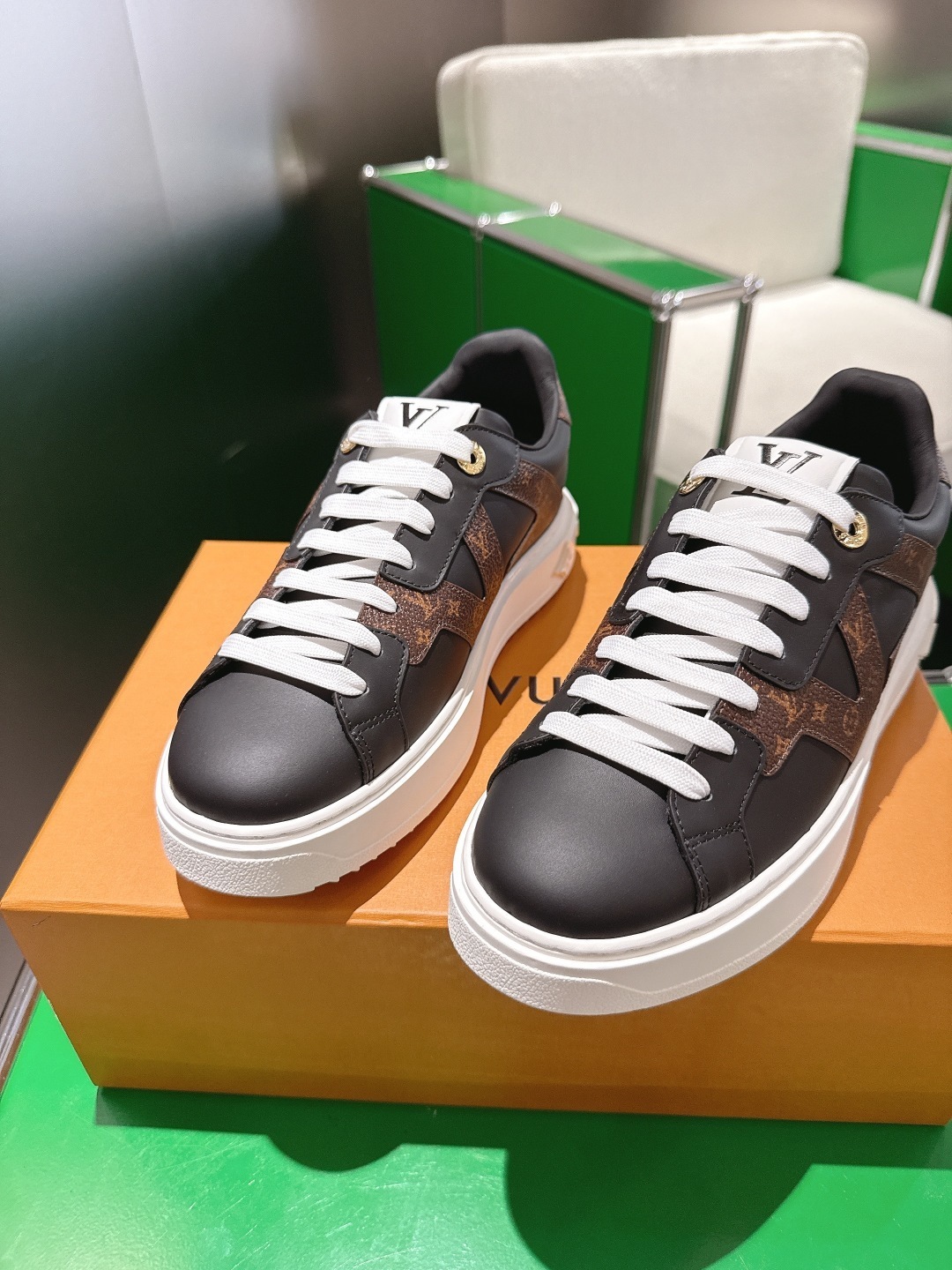 Louis Vuitton Monogram Canvas & Black Calf Leather Sneakers