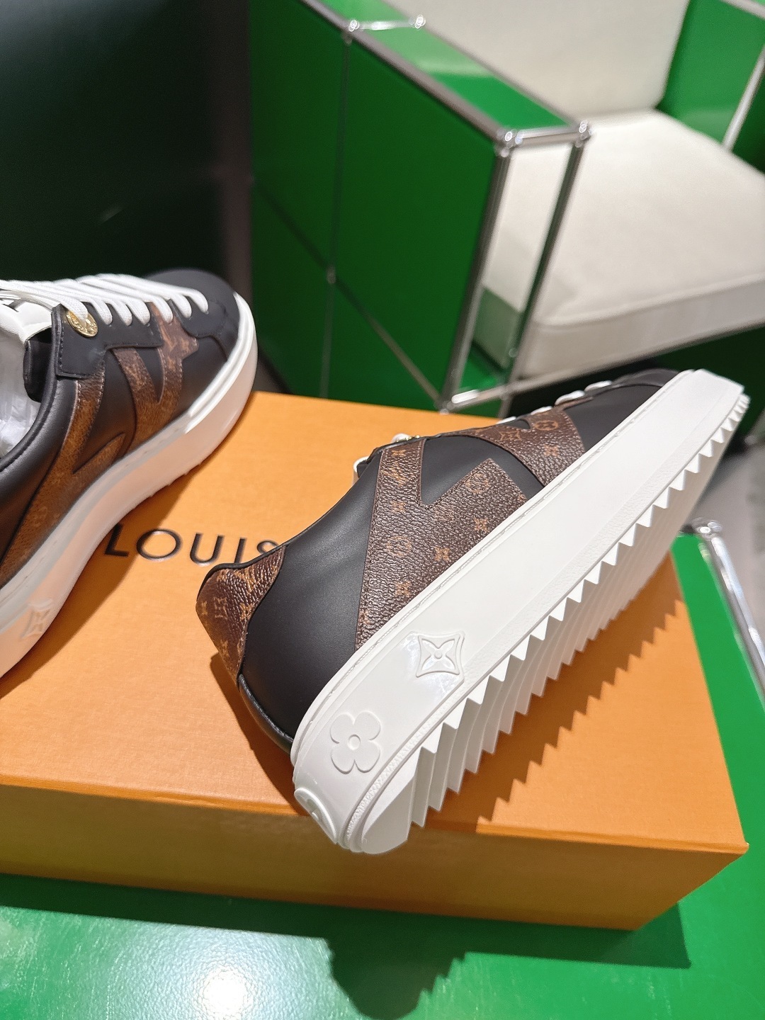 Louis Vuitton Monogram Canvas & Black Calf Leather Sneakers