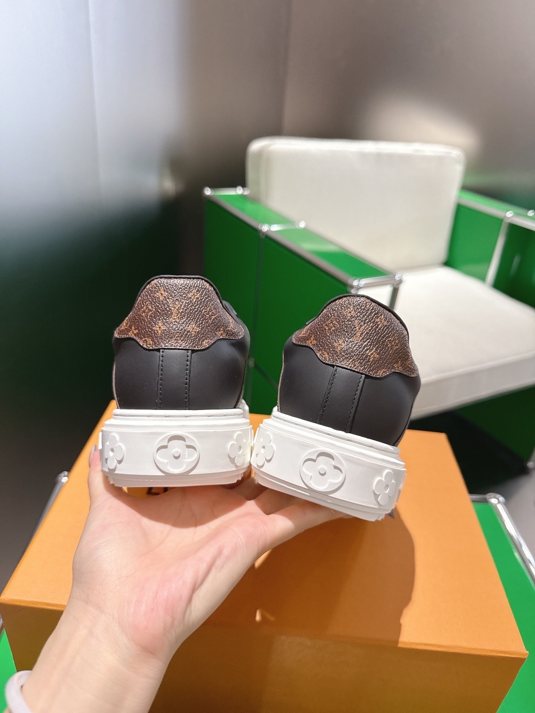 Louis Vuitton Monogram Canvas & Black Calf Leather Sneakers