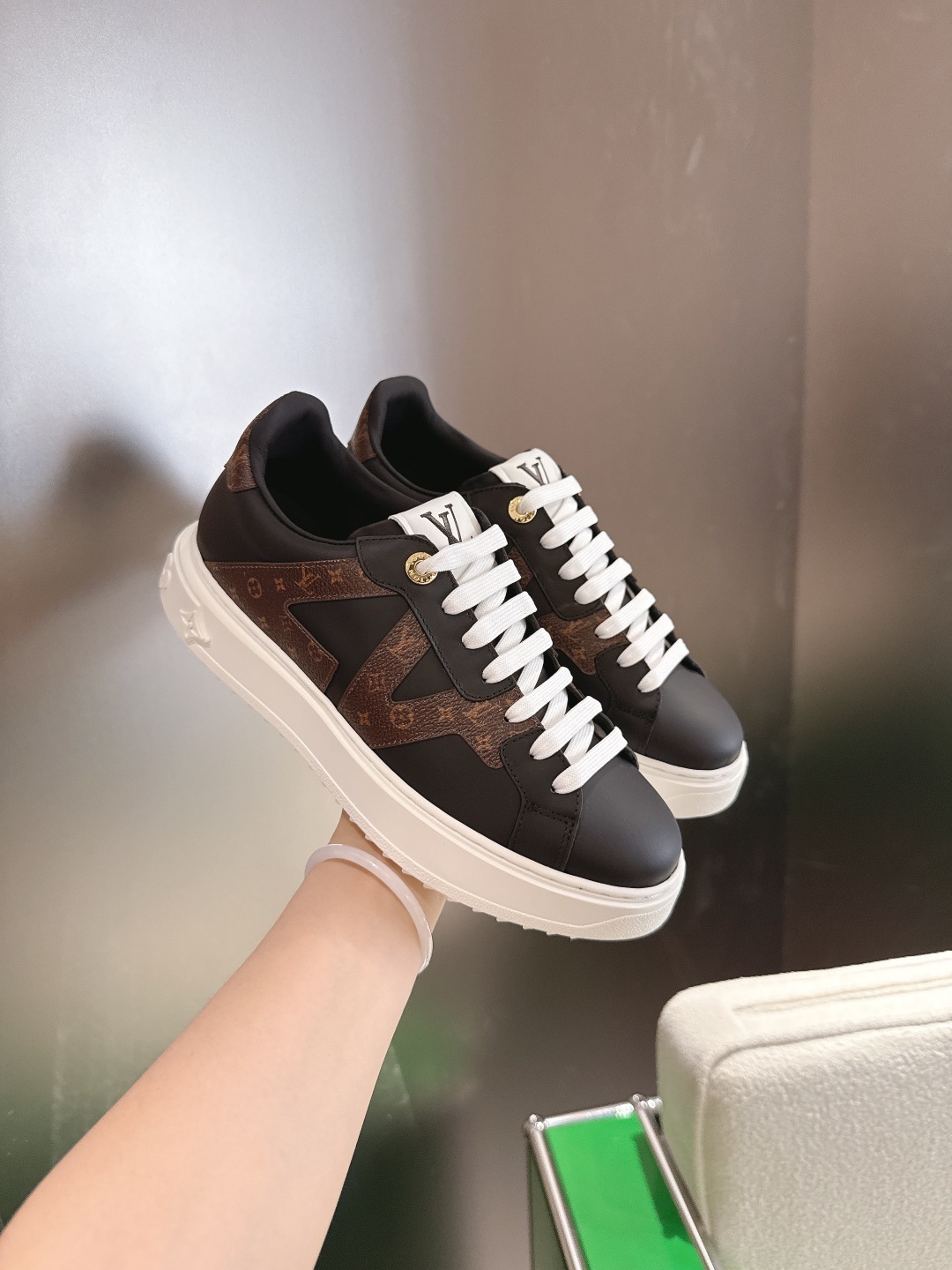 Louis Vuitton Monogram Canvas & Black Calf Leather Sneakers