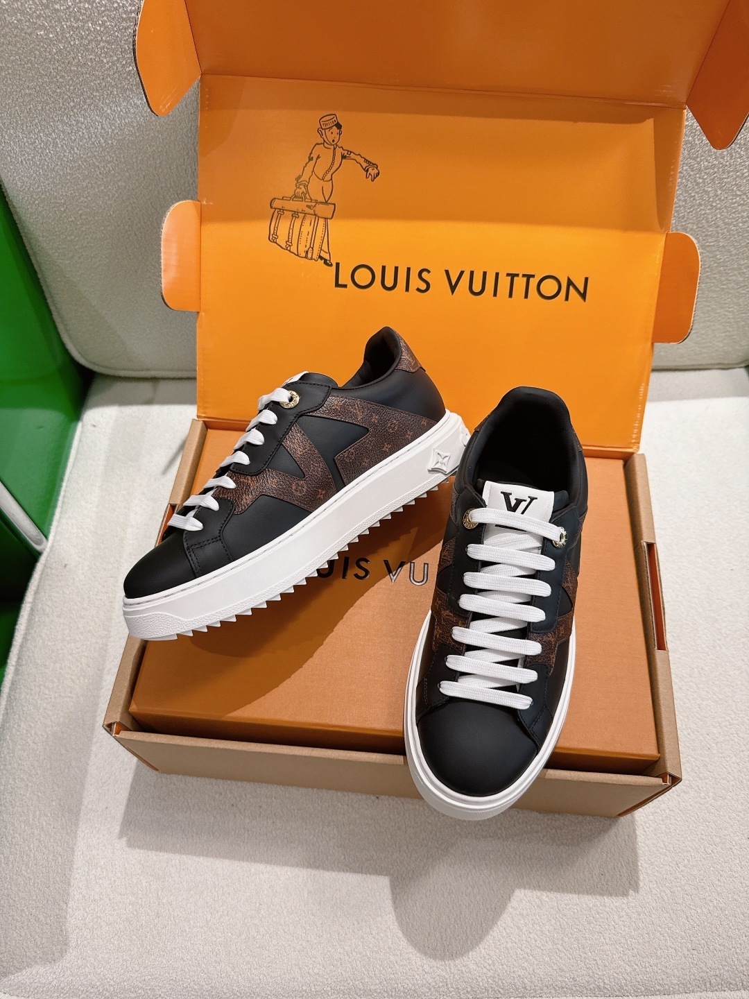 Louis Vuitton Monogram Canvas & Black Calf Leather Sneakers