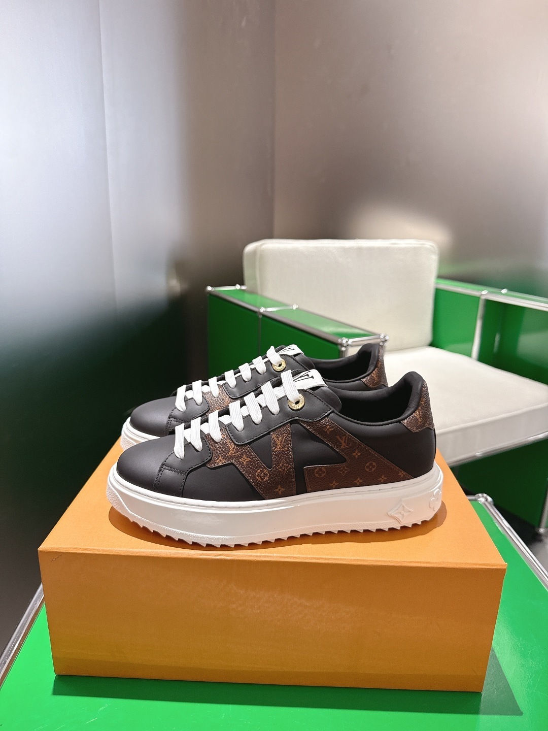 Louis Vuitton Monogram Canvas & Black Calf Leather Sneakers