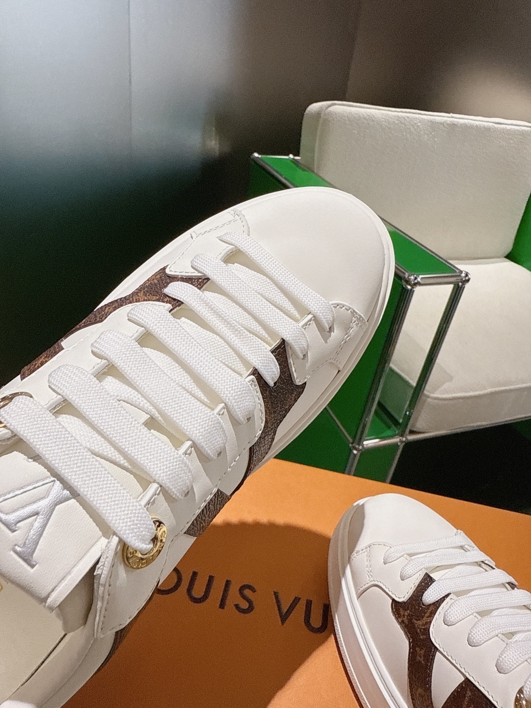 Louis Vuitton White Leather Monogram Sneakers - Luxury Women's Shoes