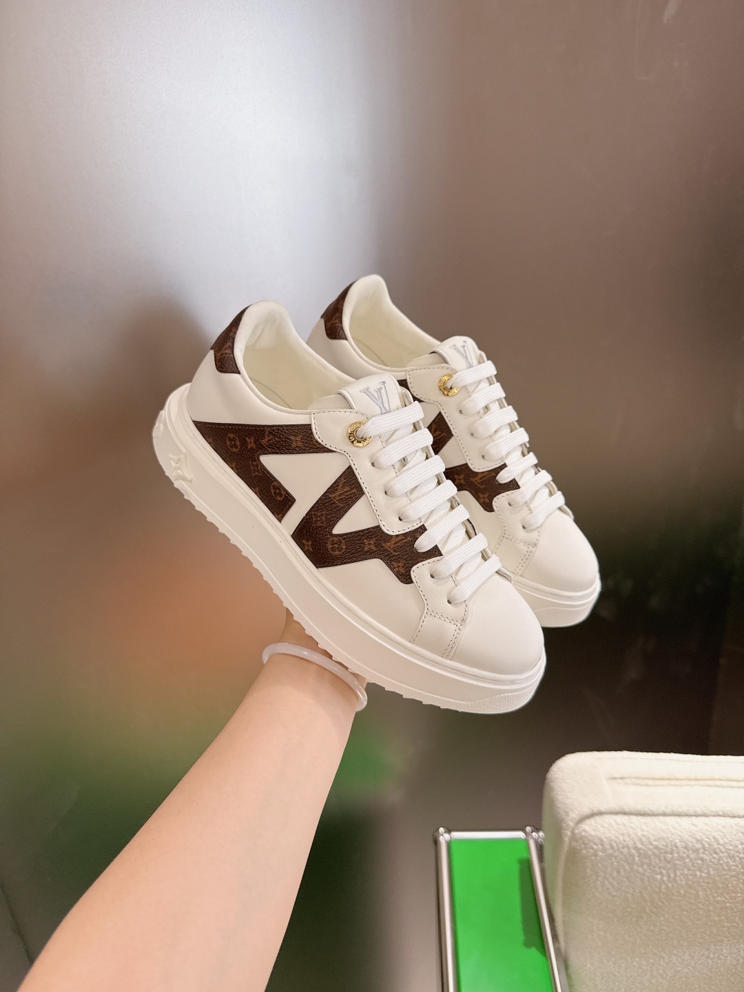 Louis Vuitton White Leather Monogram Sneakers - Luxury Women's Shoes