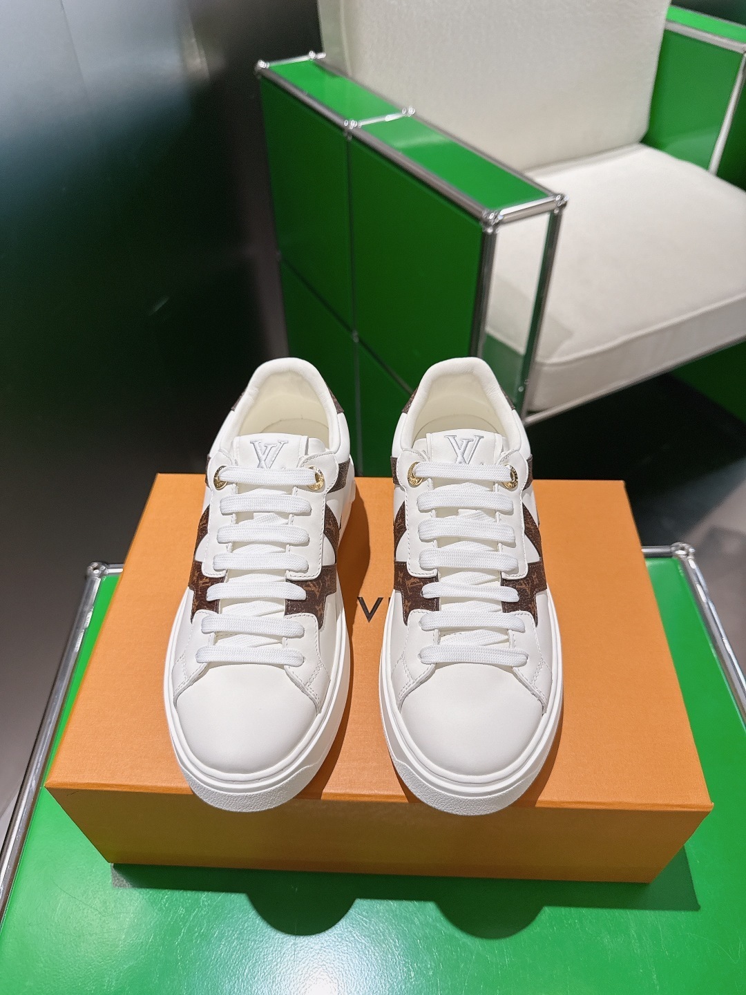 Louis Vuitton White Leather Monogram Sneakers – Luxury Women’s Shoes
