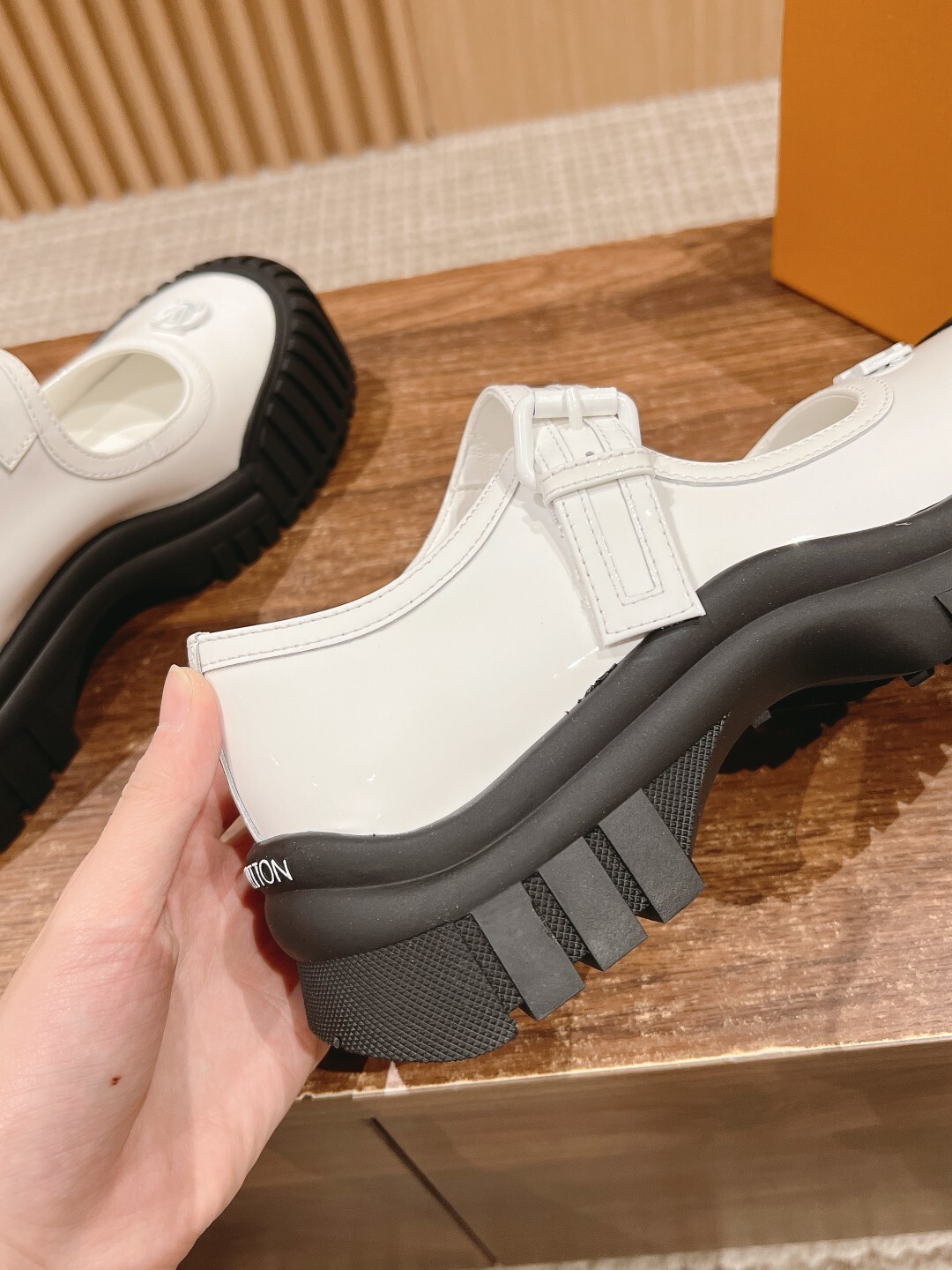 Louis Vuitton Women's White Leather Mary Jane Platform Shoes