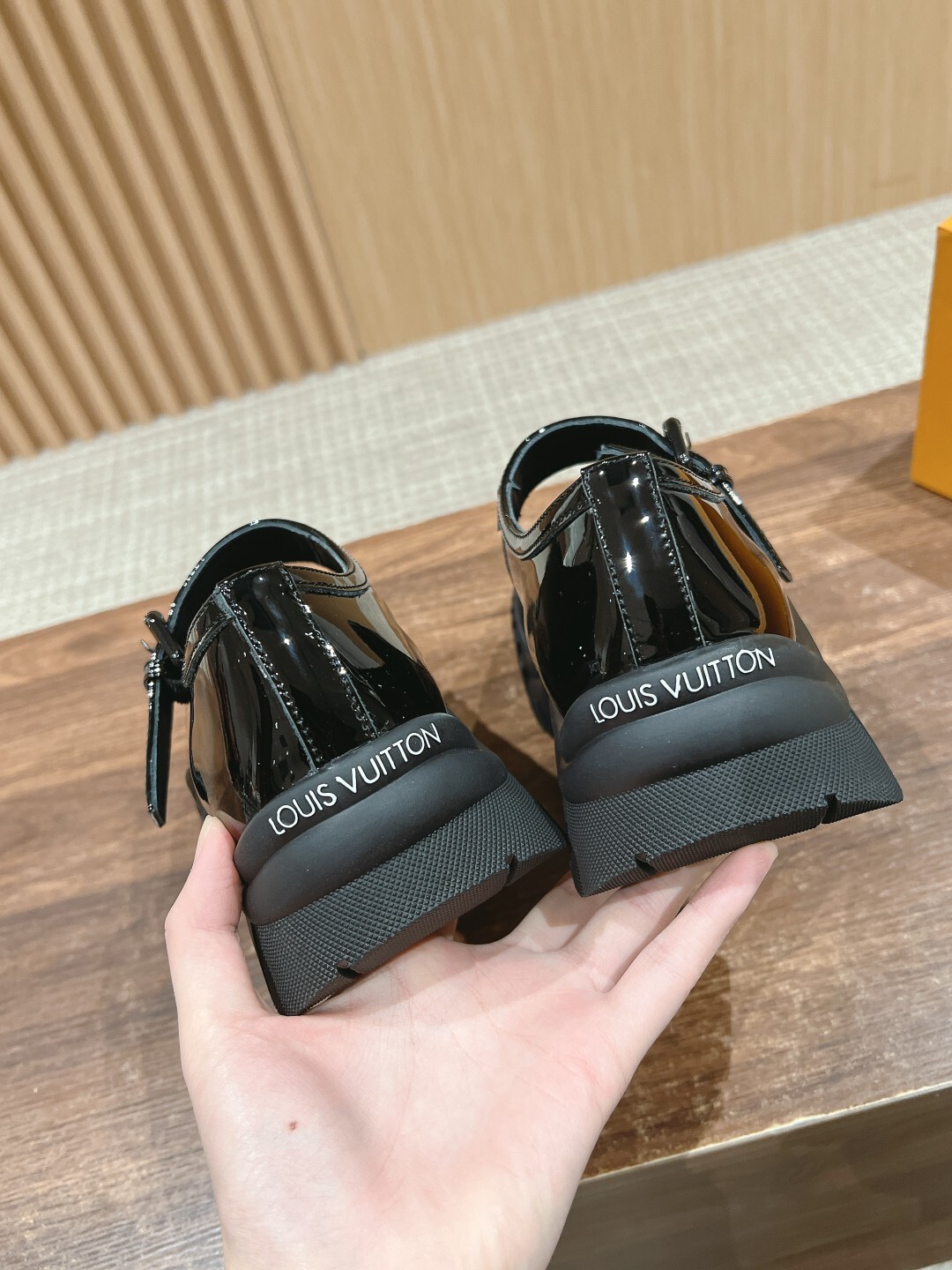 Black Patent Leather Mary Janes with Chunky Ribbed Platform Sole