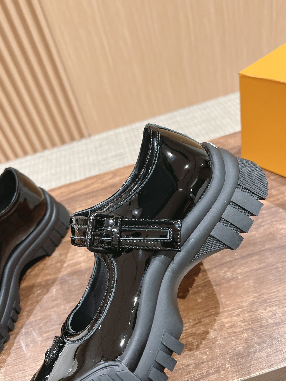 Black Patent Leather Mary Janes with Chunky Ribbed Platform Sole