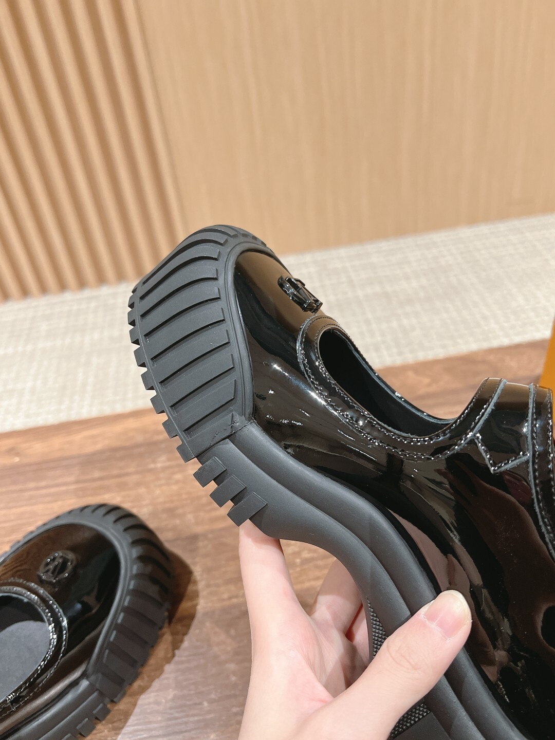 Black Patent Leather Mary Janes with Chunky Ribbed Platform Sole