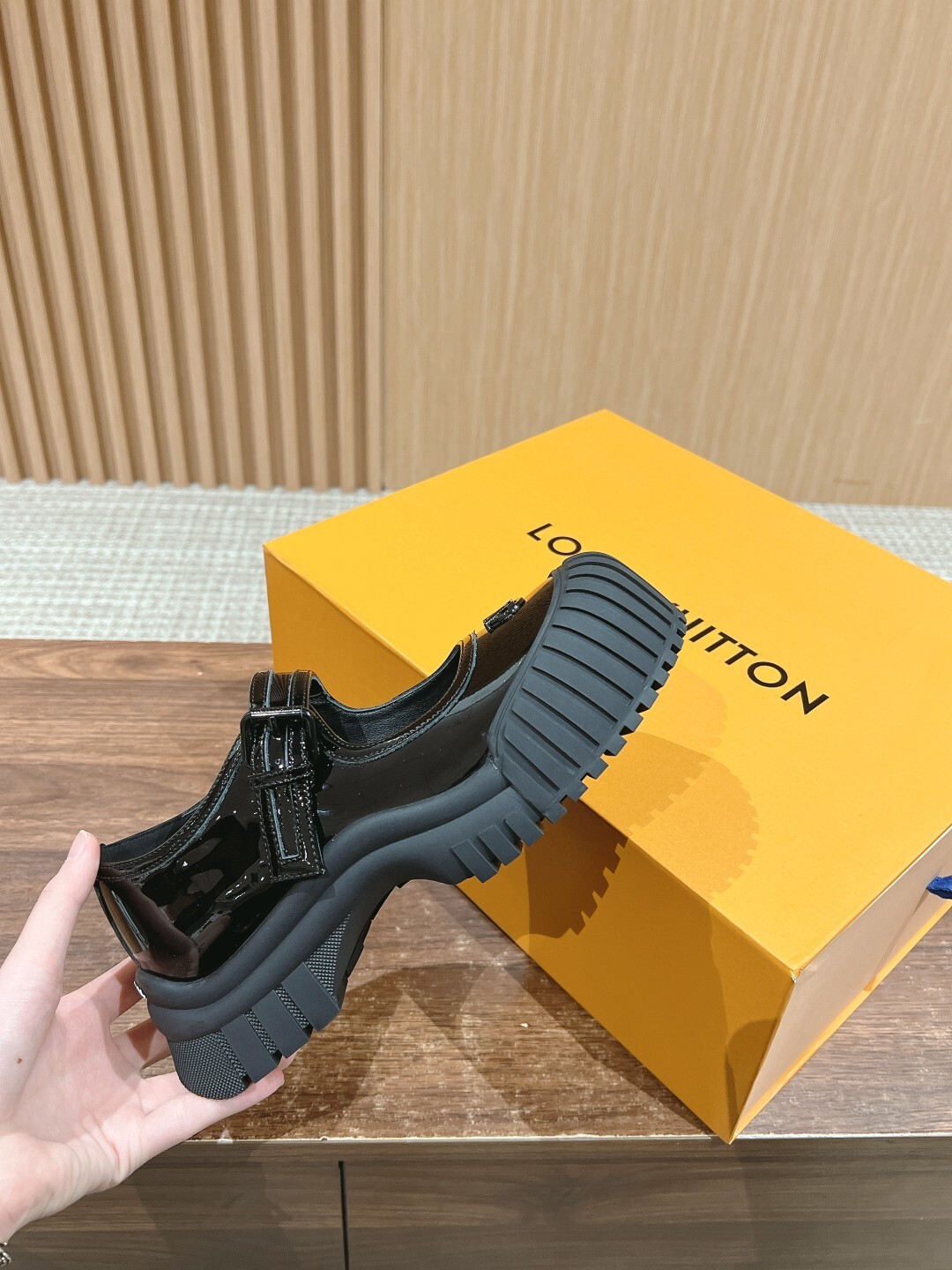 Black Patent Leather Mary Janes with Chunky Ribbed Platform Sole