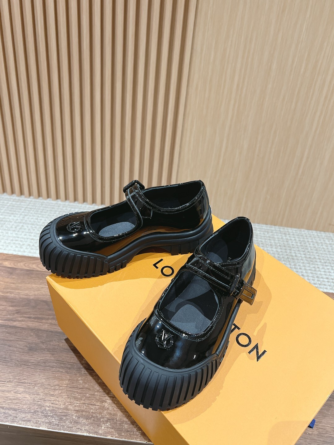 Black Patent Leather Mary Janes with Chunky Ribbed Platform Sole