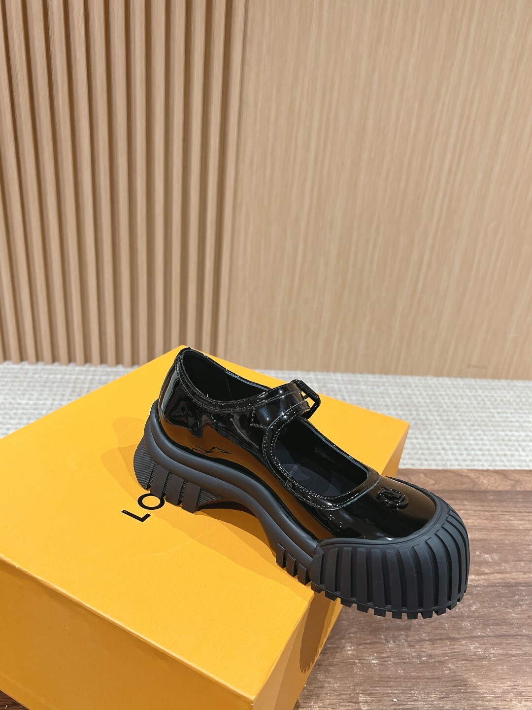 Black Patent Leather Mary Janes with Chunky Ribbed Platform Sole