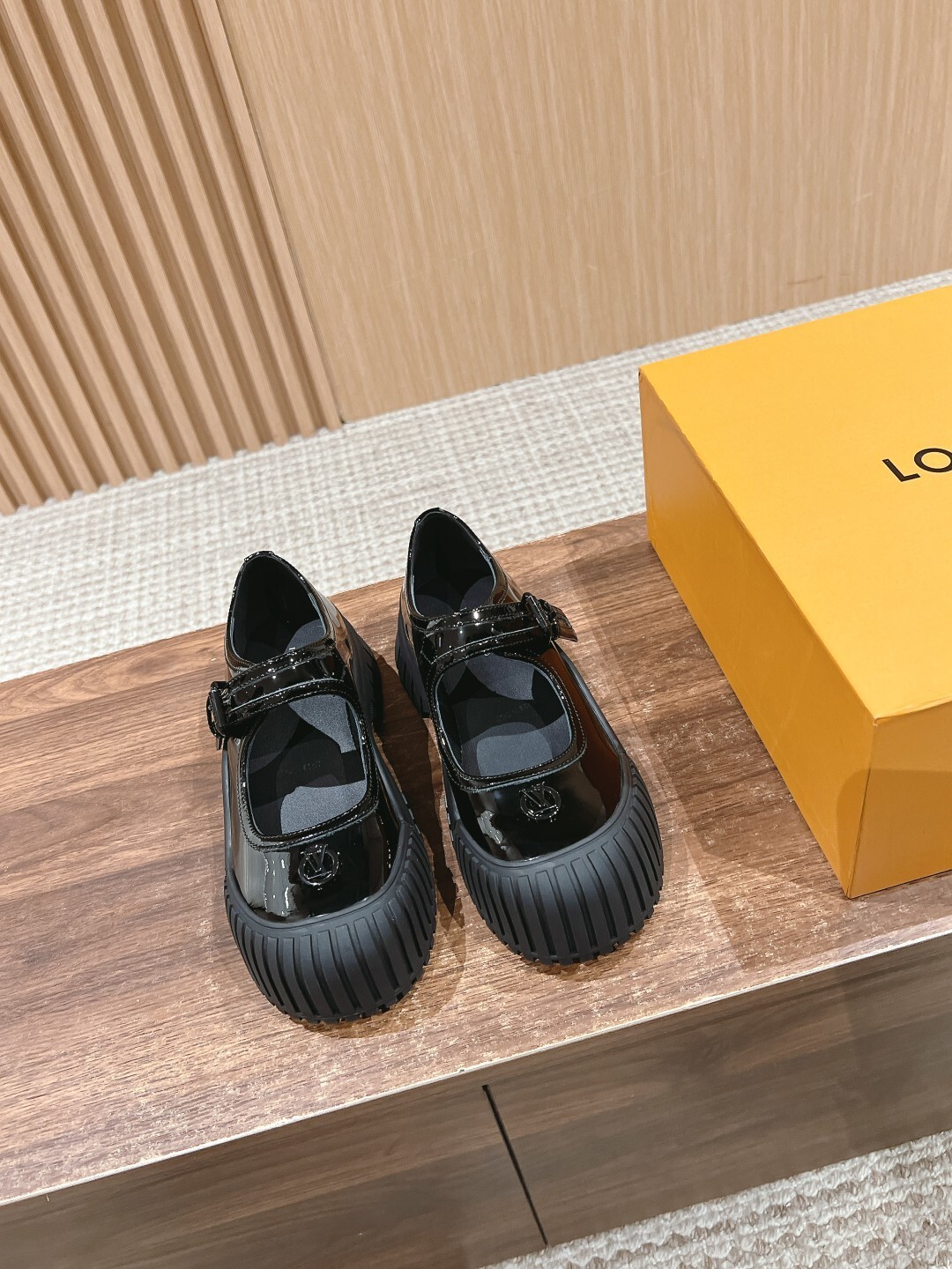 Black Patent Leather Mary Janes with Chunky Ribbed Platform Sole