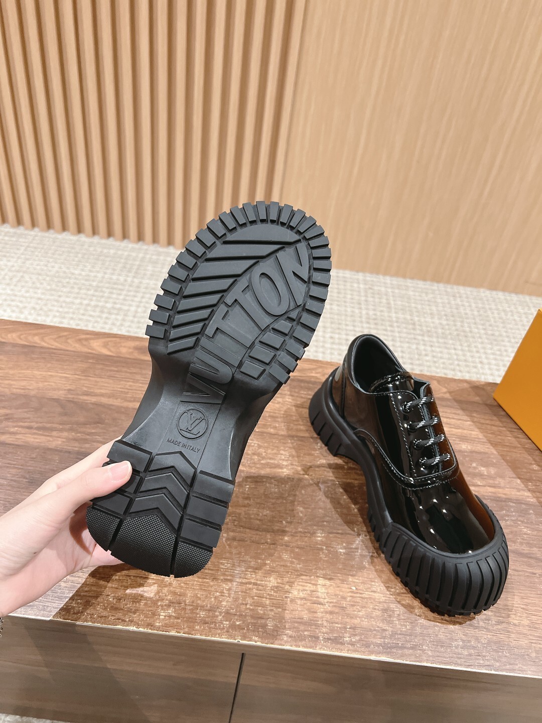 Premium Black Patent Leather Chunky Sole Platform Derby Shoes