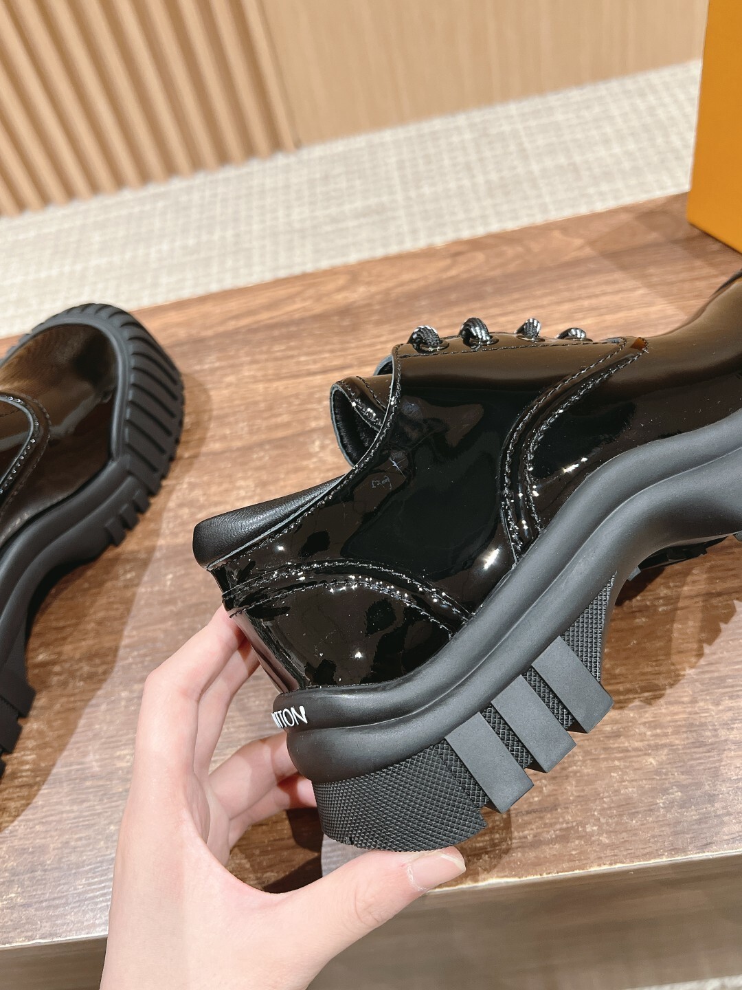 Premium Black Patent Leather Chunky Sole Platform Derby Shoes