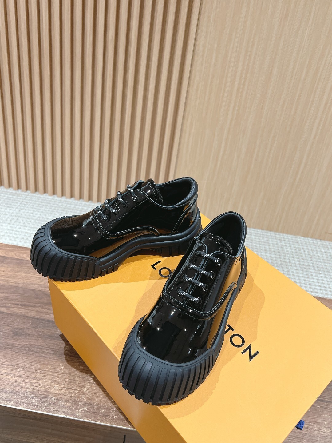 Premium Black Patent Leather Chunky Sole Platform Derby Shoes