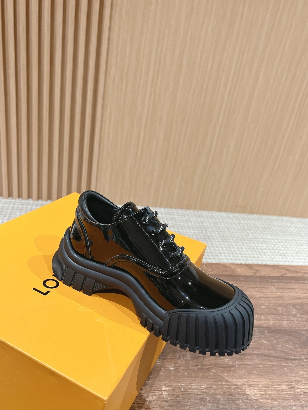 Premium Black Patent Leather Chunky Sole Platform Derby Shoes