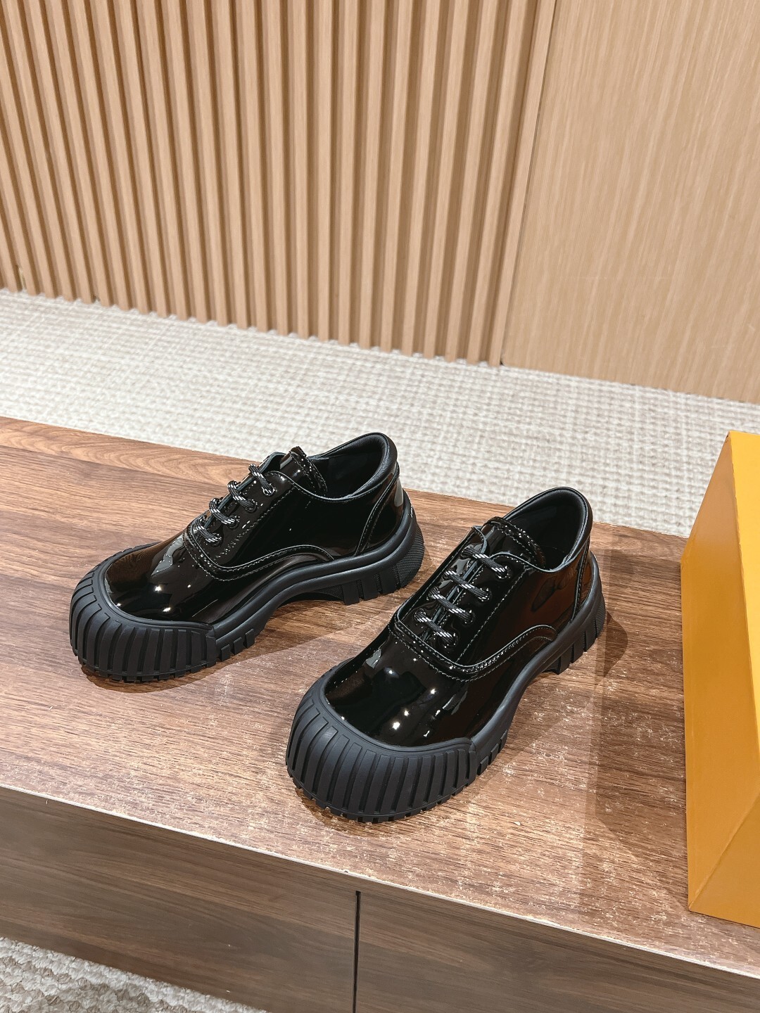 Premium Black Patent Leather Chunky Sole Platform Derby Shoes