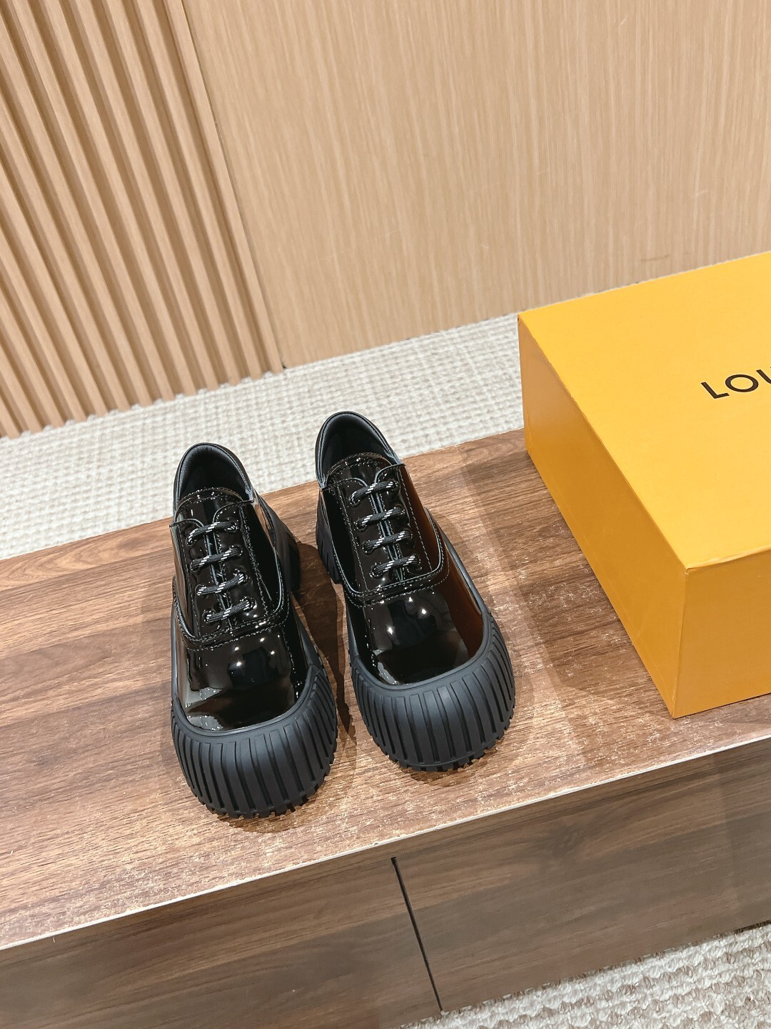 Premium Black Patent Leather Chunky Sole Platform Derby Shoes