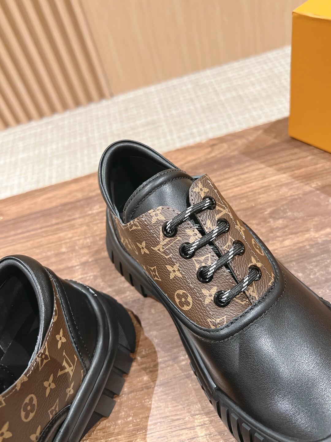 Louis Vuitton Monogram Trim Chunky Platform Leather Derby Shoes