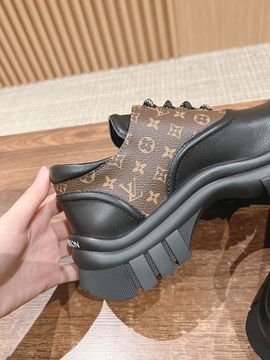 Louis Vuitton Monogram Trim Chunky Platform Leather Derby Shoes