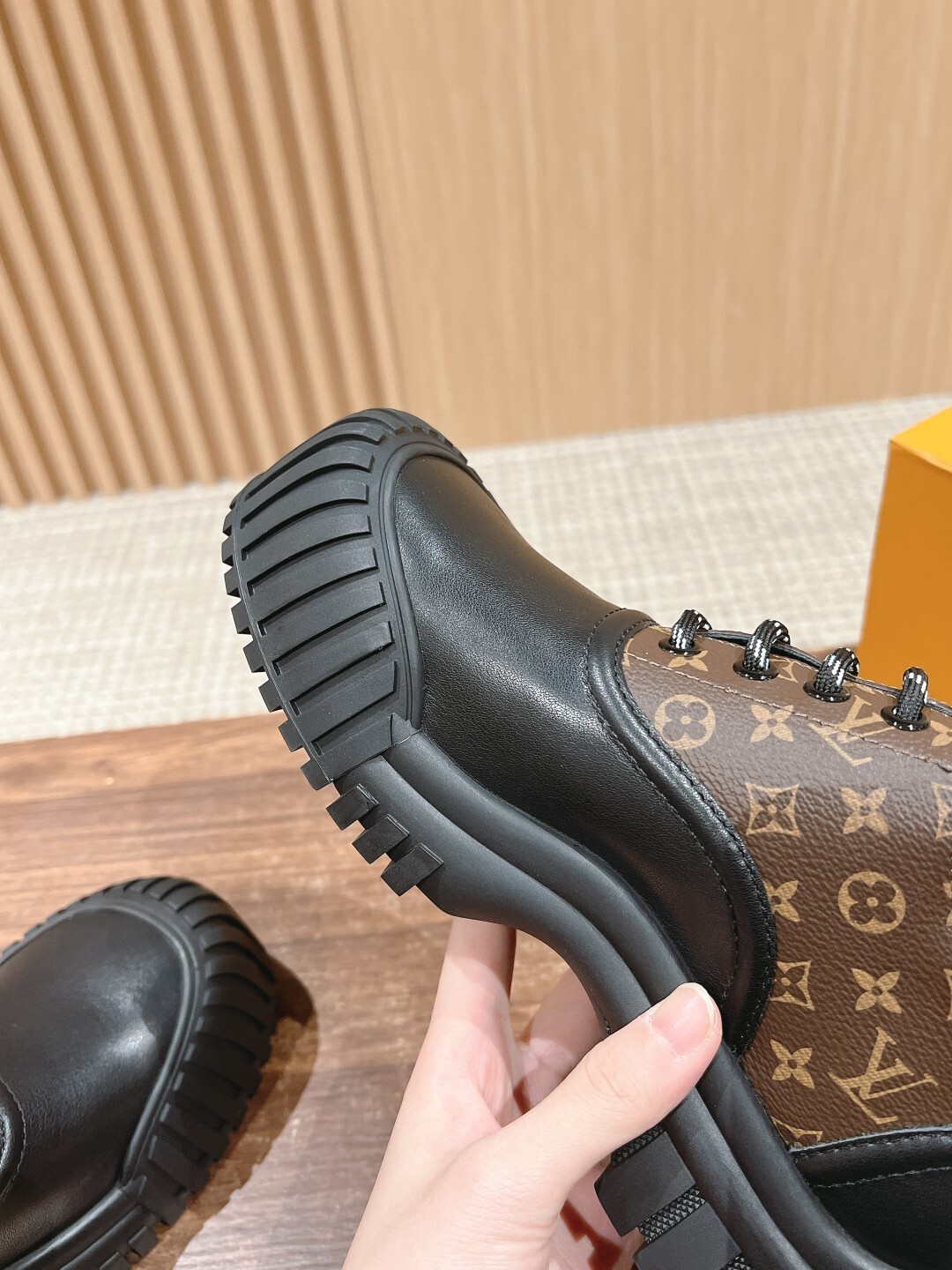 Louis Vuitton Monogram Trim Chunky Platform Leather Derby Shoes