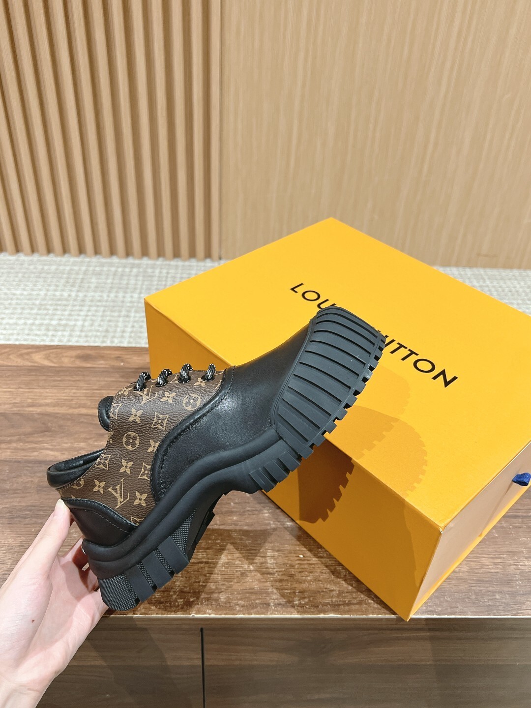 Louis Vuitton Monogram Trim Chunky Platform Leather Derby Shoes